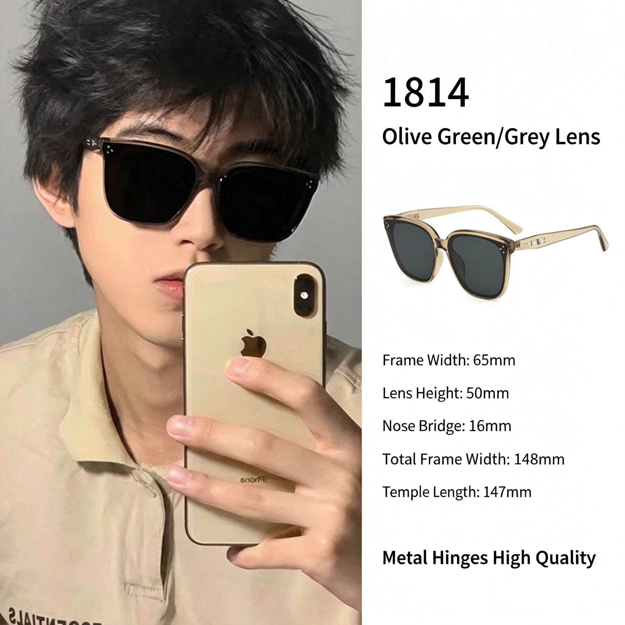 Fresh Olive Green Frame Grey Lens Cat Eye Sunglasses UV400, Relaxed Outdoor Vacation Look, Recommended Christmas Holiday Gift