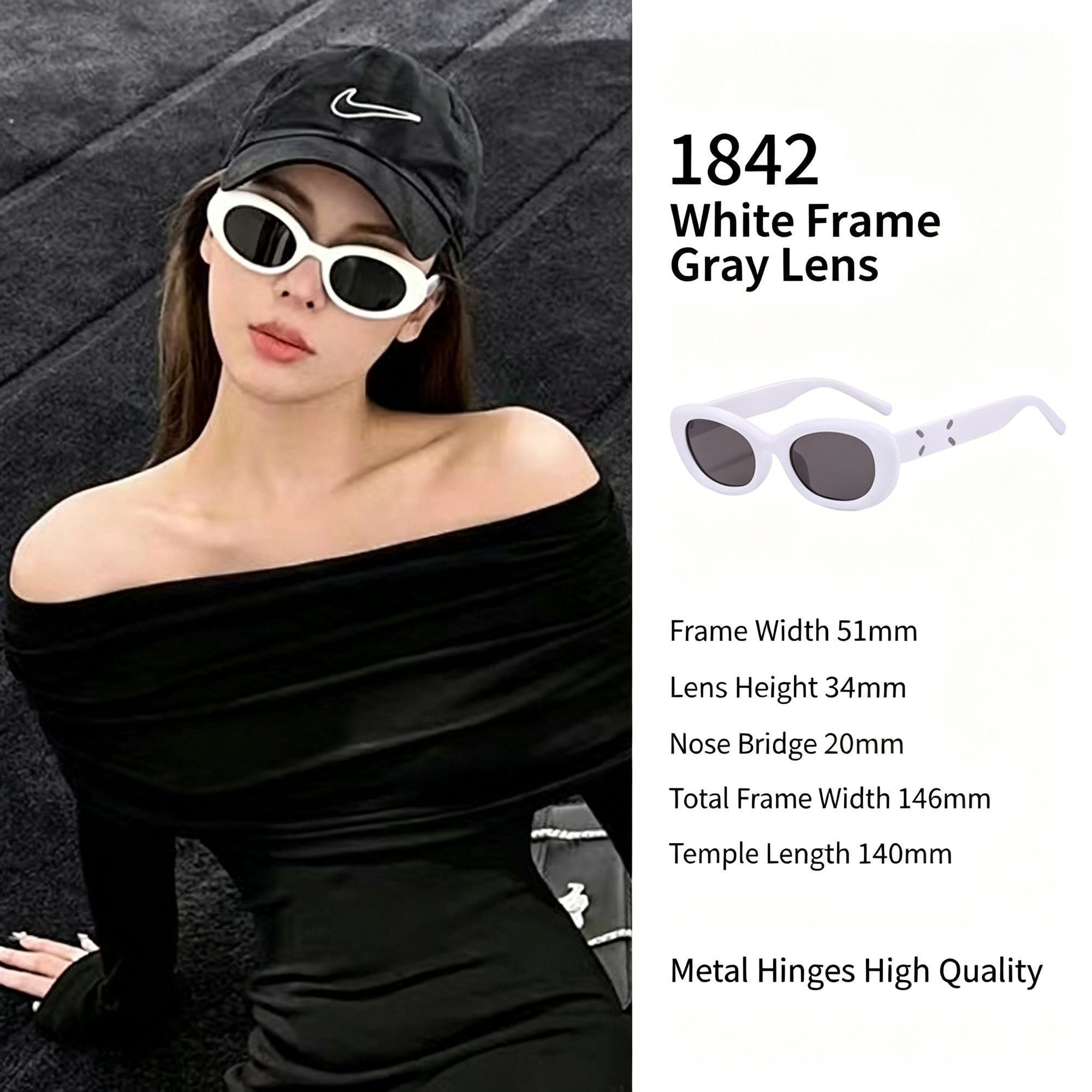 Crisp White Frame Grey Lens Cat Eye Sunglasses UV400 Blocking, Brightening Fresh Summer Vibe, for Christmas Gifting