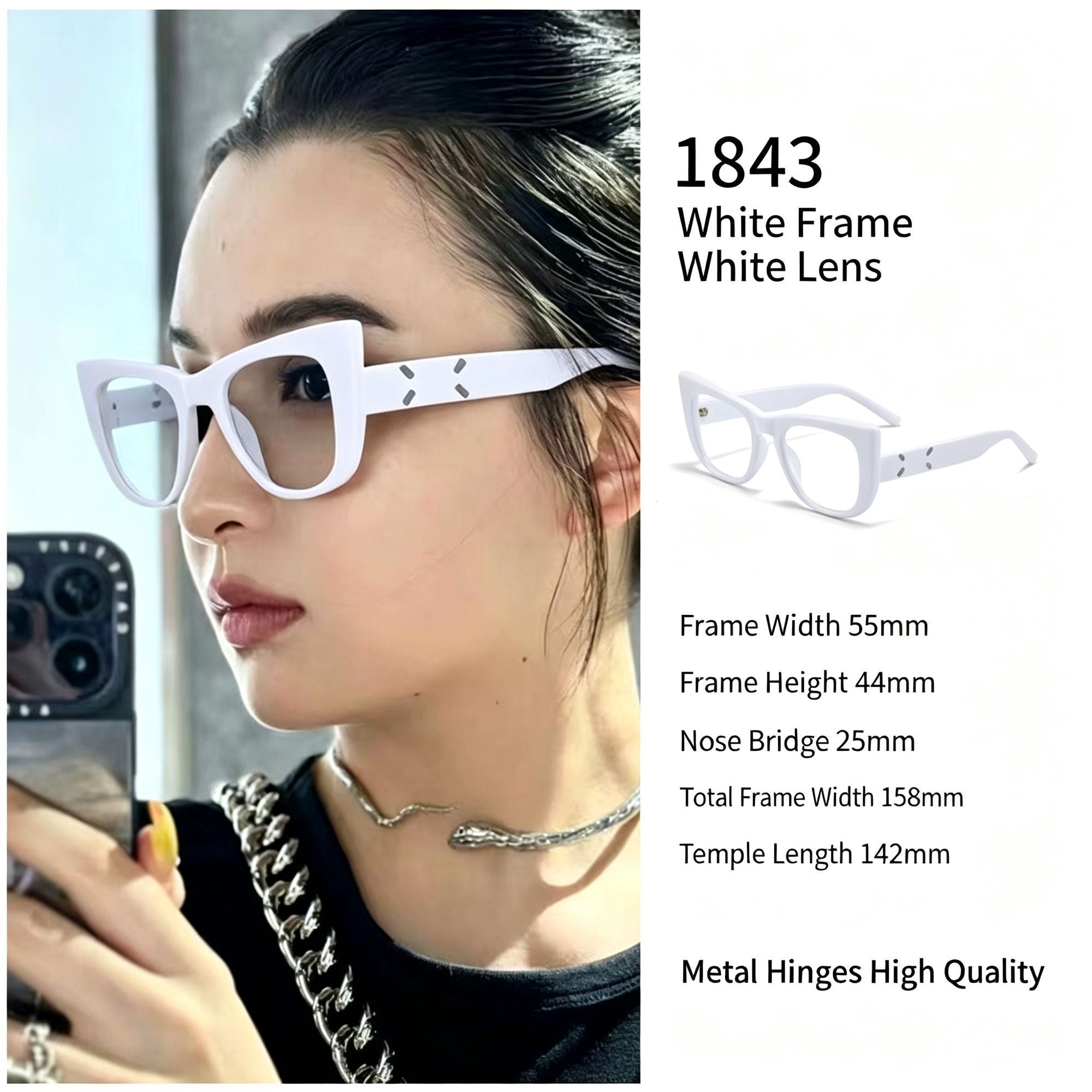 Minimalist White Frame White Lens Cat Eye Sunglasses UV400 Blocking, Sleek Monochrome Modern Look, for Christmas Gifting