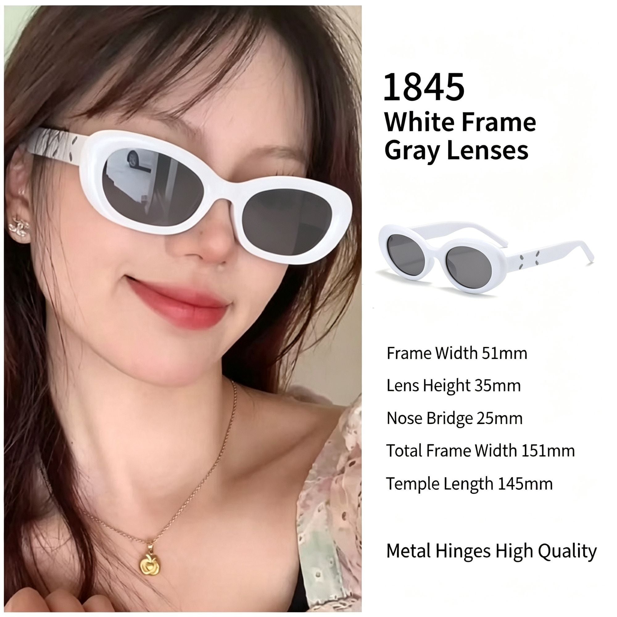 Bright White Frame Grey Lens Cat Eye Sunglasses UV400 Blocking, Light Casual Daily Commute Look, for Christmas Gifting