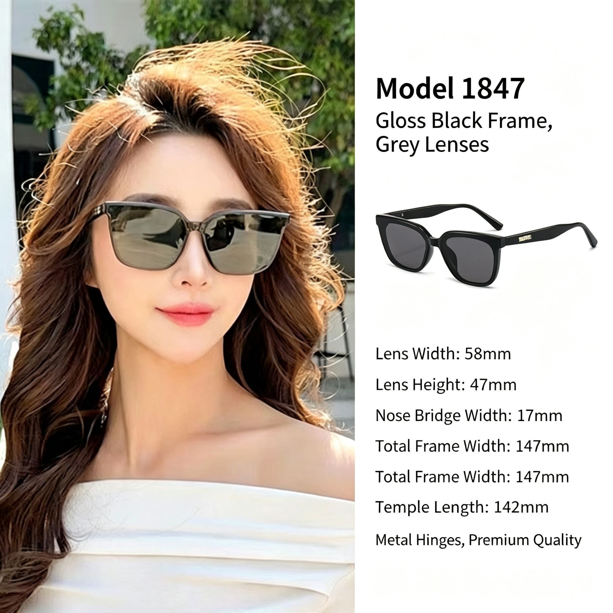 Glossy Jet Black Frame Grey Lens Cat Eye Sunglasses UV400 Blocking, Sleek Edgy Streetwear Vibe, Recommended Christmas Holiday Gift