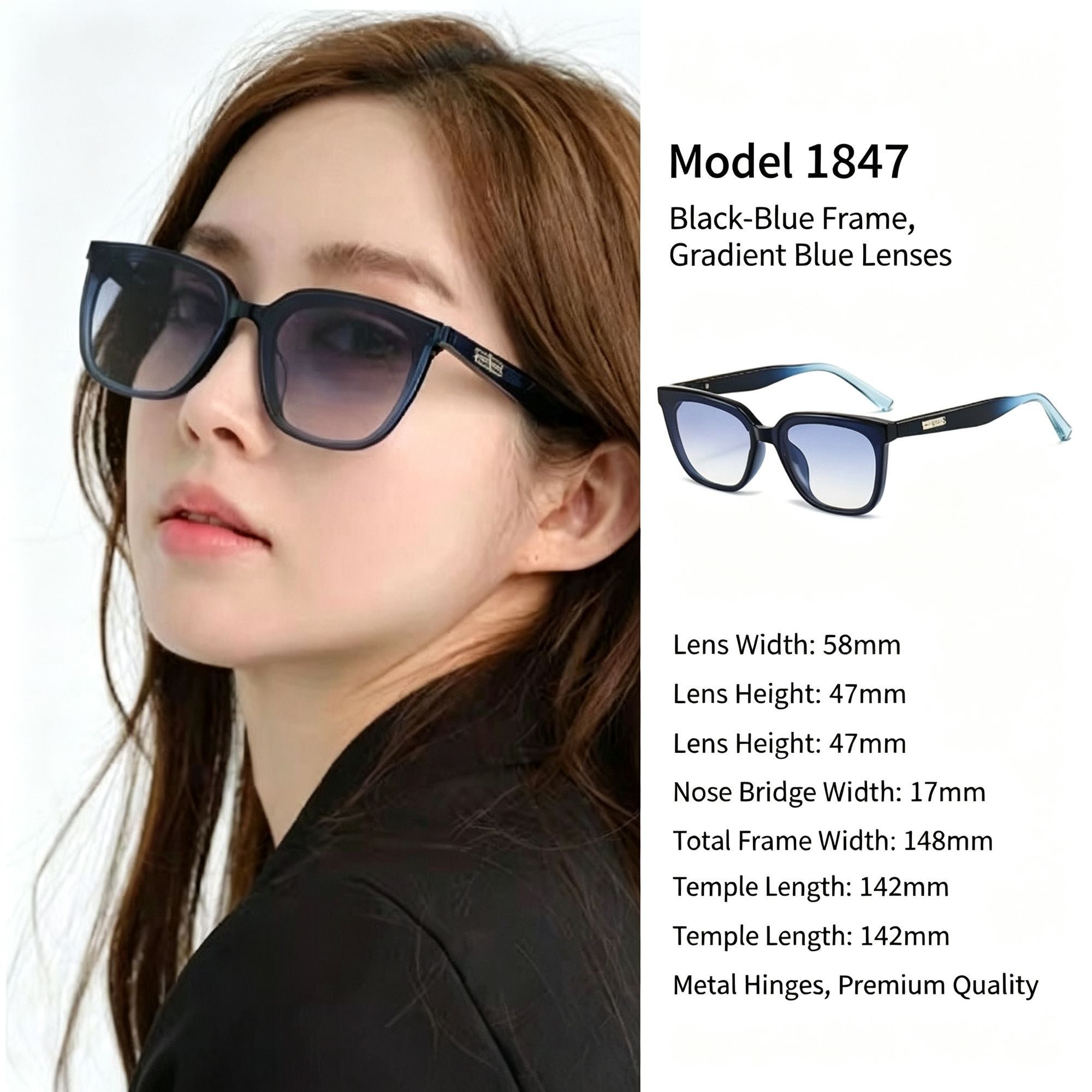 Edgy Black-Blue Frame Gradient Blue Cat Eye Sunglasses UV400 Blocking, Bold Color-Flow Streetwear Vibe, Ideal Christmas Gift