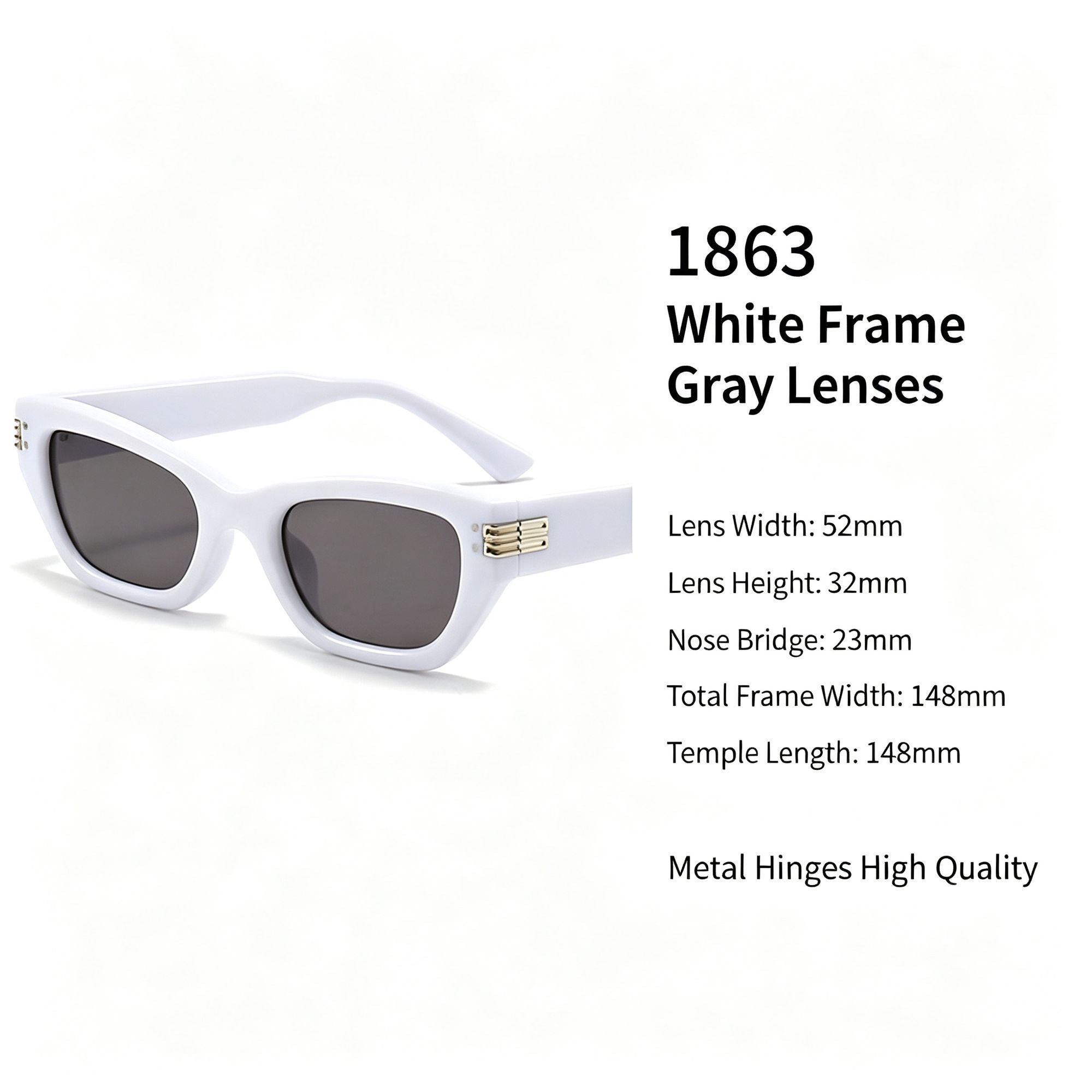 Fresh White Frame Grey Lens Cat Eye Sunglasses UV400 Protection, Brightening Daily Commute Look, Ideal Christmas Gift
