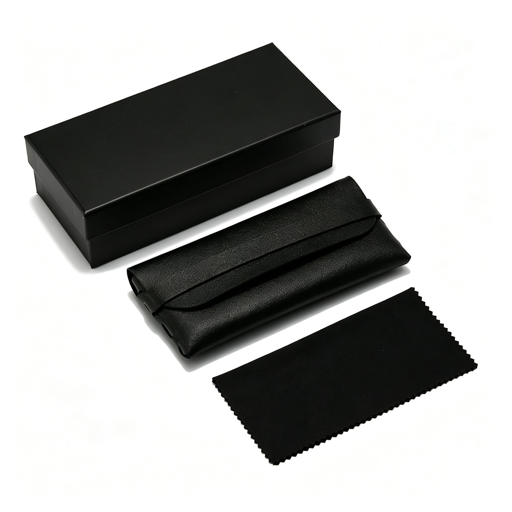 3-Piece Black Eyewear Storage Set, Hard Gift Box + Soft Leather Case + Microfiber Cloth, Portable Glasses Organizer, Ideal Christmas Gift