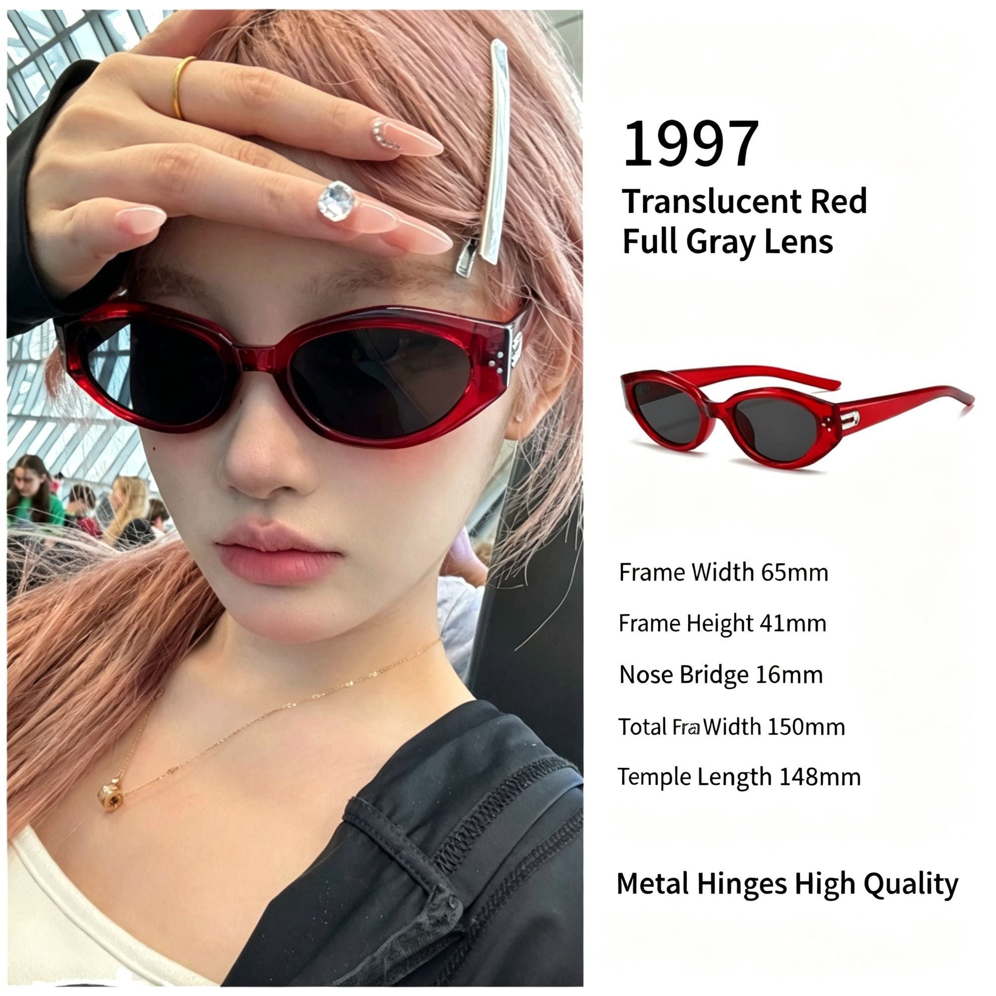 Unique Sheer Red Full Grey Lens Cat Eye Sunglasses UV400, Edgy Statement Street Fashion Piece, Perfect Christmas Gift