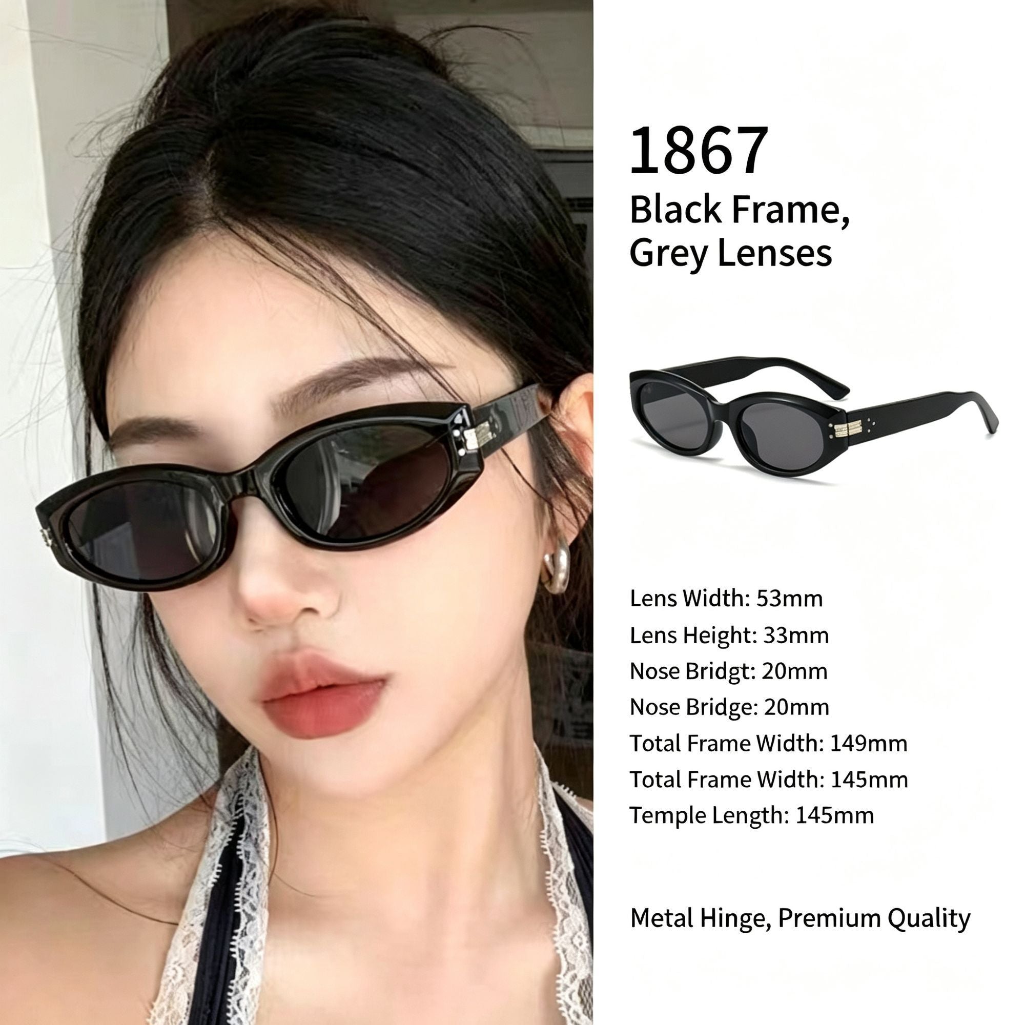 Timeless Black Frame Grey Lens Cat Eye Sunglasses UV400, Wardrobe Staple All-Occasion Wear, Ideal Christmas Gift