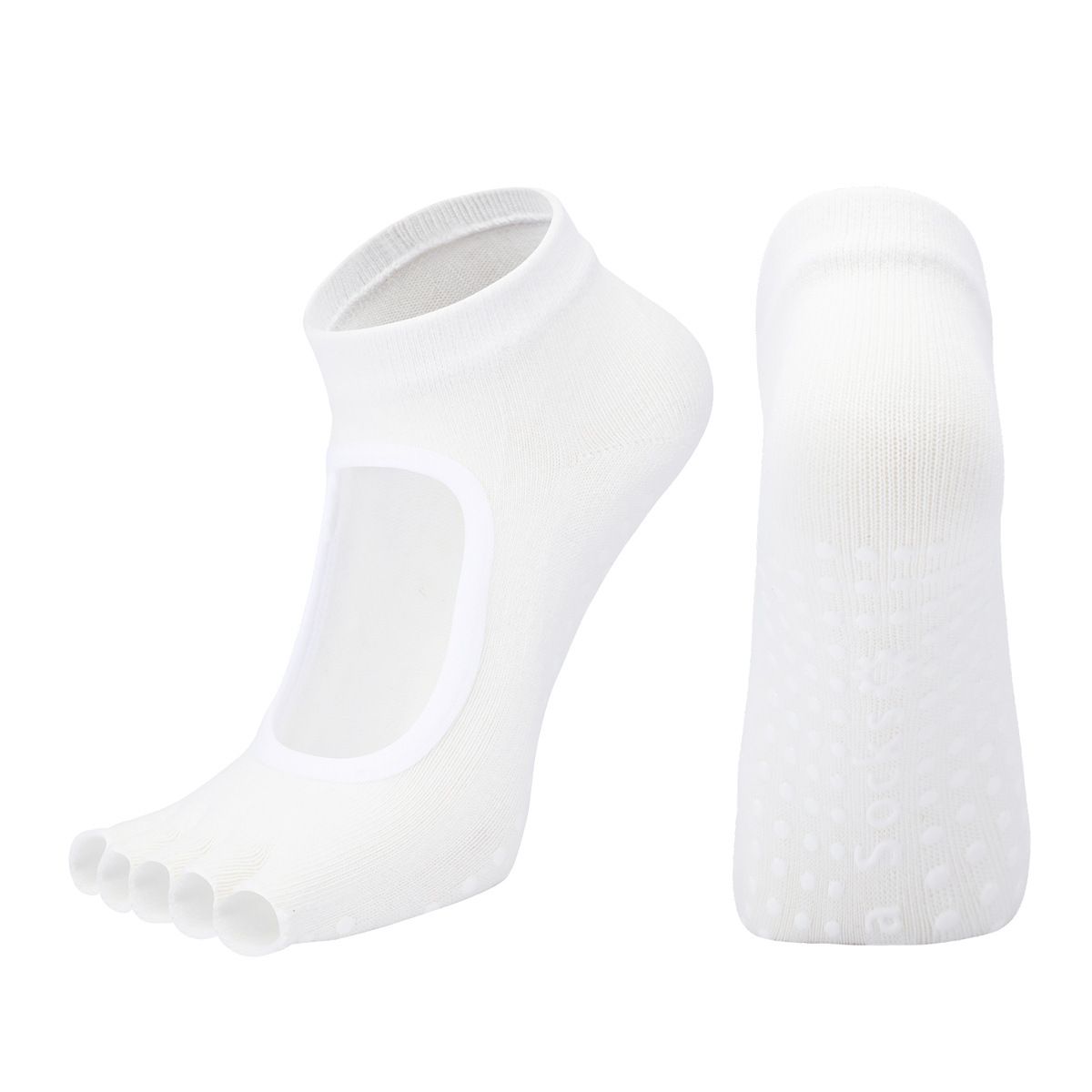 Women's Non Slip Yoga Socks Open Toe Five Finger Grip Socks Combed Cotton Pilates Dance Fitness Socks - White