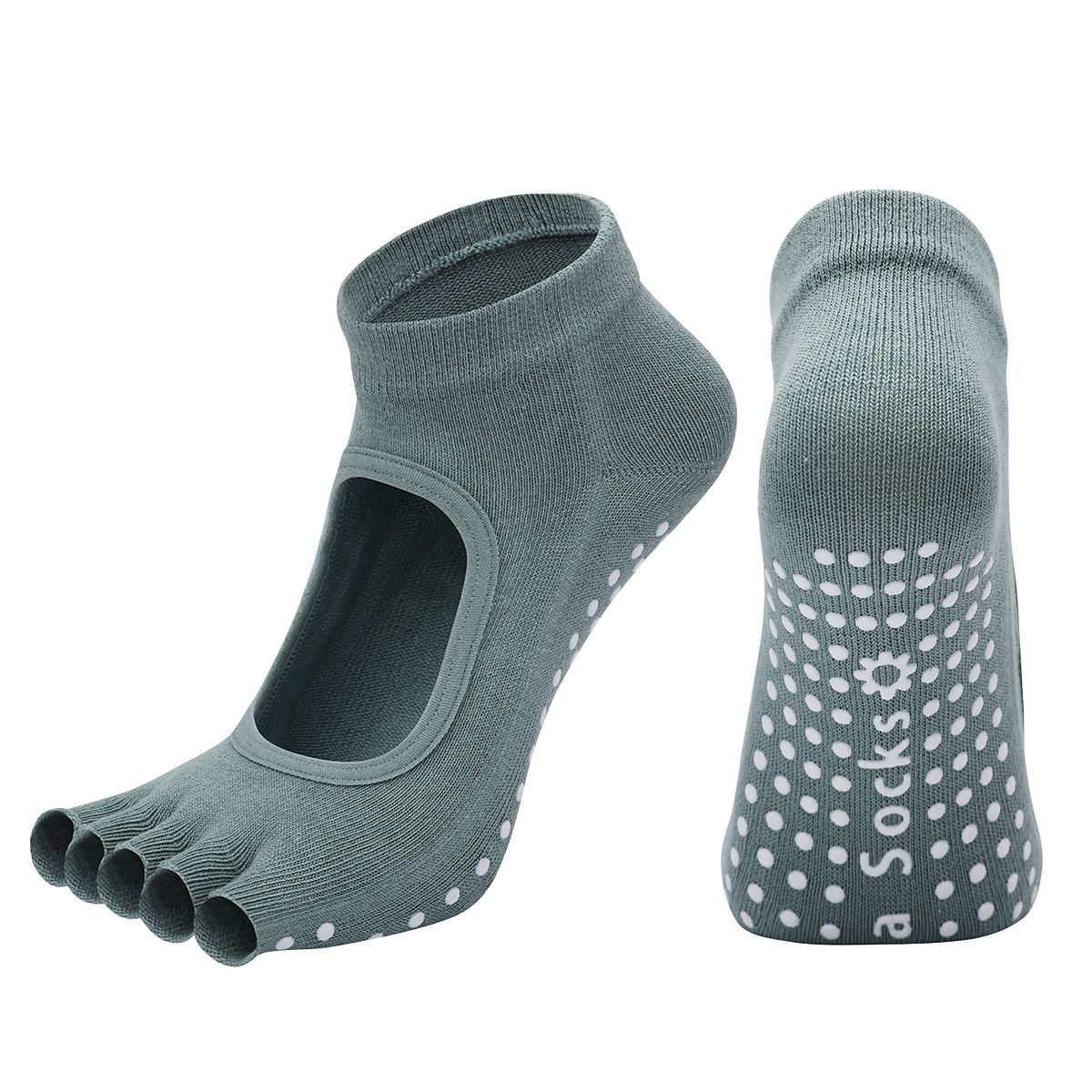 Women's Non Slip Yoga Socks Open Toe Five Finger Grip Socks Combed Cotton Pilates Dance Fitness Socks - Gray