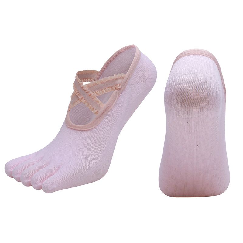 Women's Lace Trim Five Toe Yoga Socks Non Slip Grip Socks Pilates Dance Ballet Fitness Exercise Socks - Pink