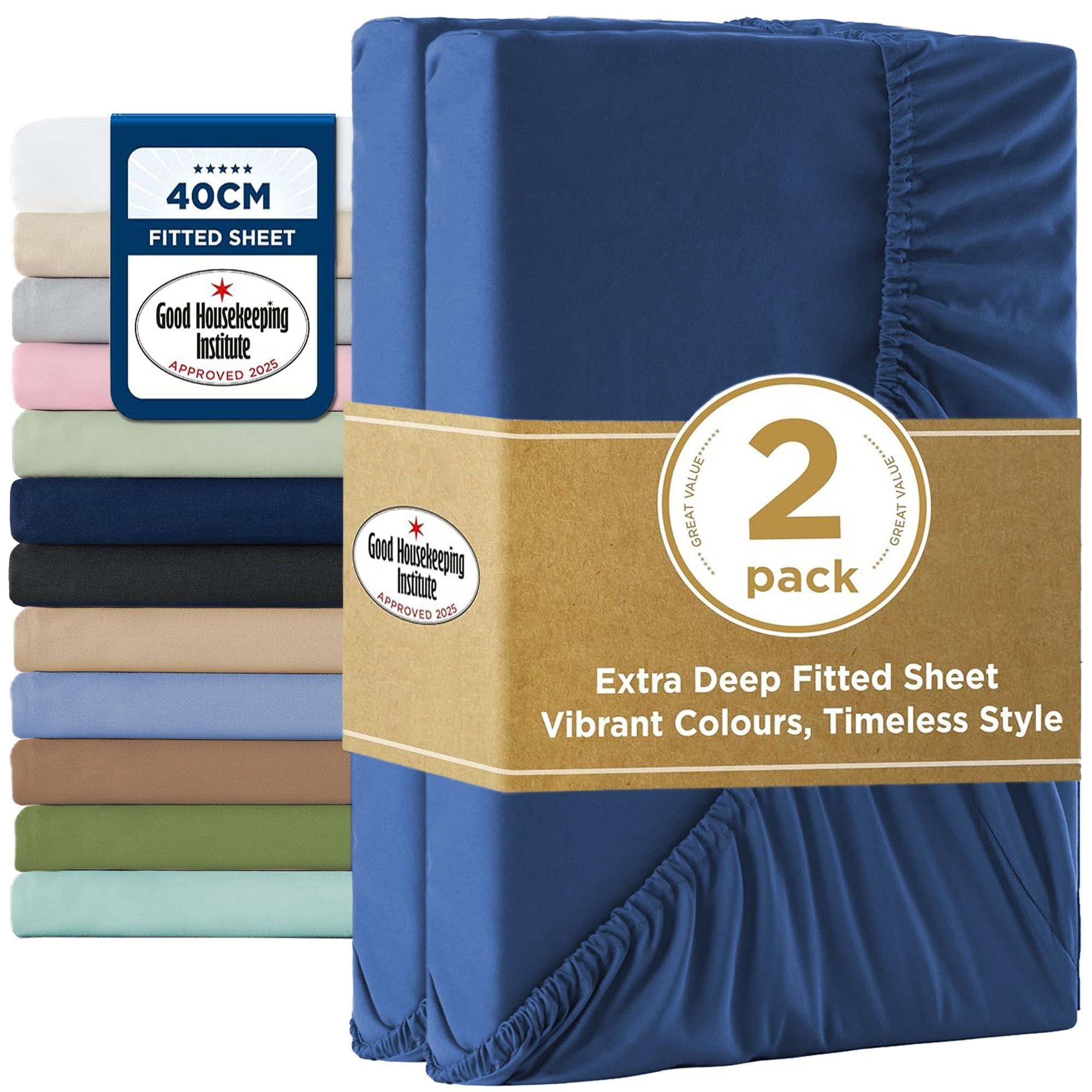 2000TC Hotel Quality Fitted Sheets - 2 Piece Fitted Sheets -Breathable Bedding - Wrinkle, Fade, Stain Resistant- 16inch/40cm Deep Pocket Fitted Bed Sheets-Wrinkle and Fade Resistant,(Royal blue,Double)