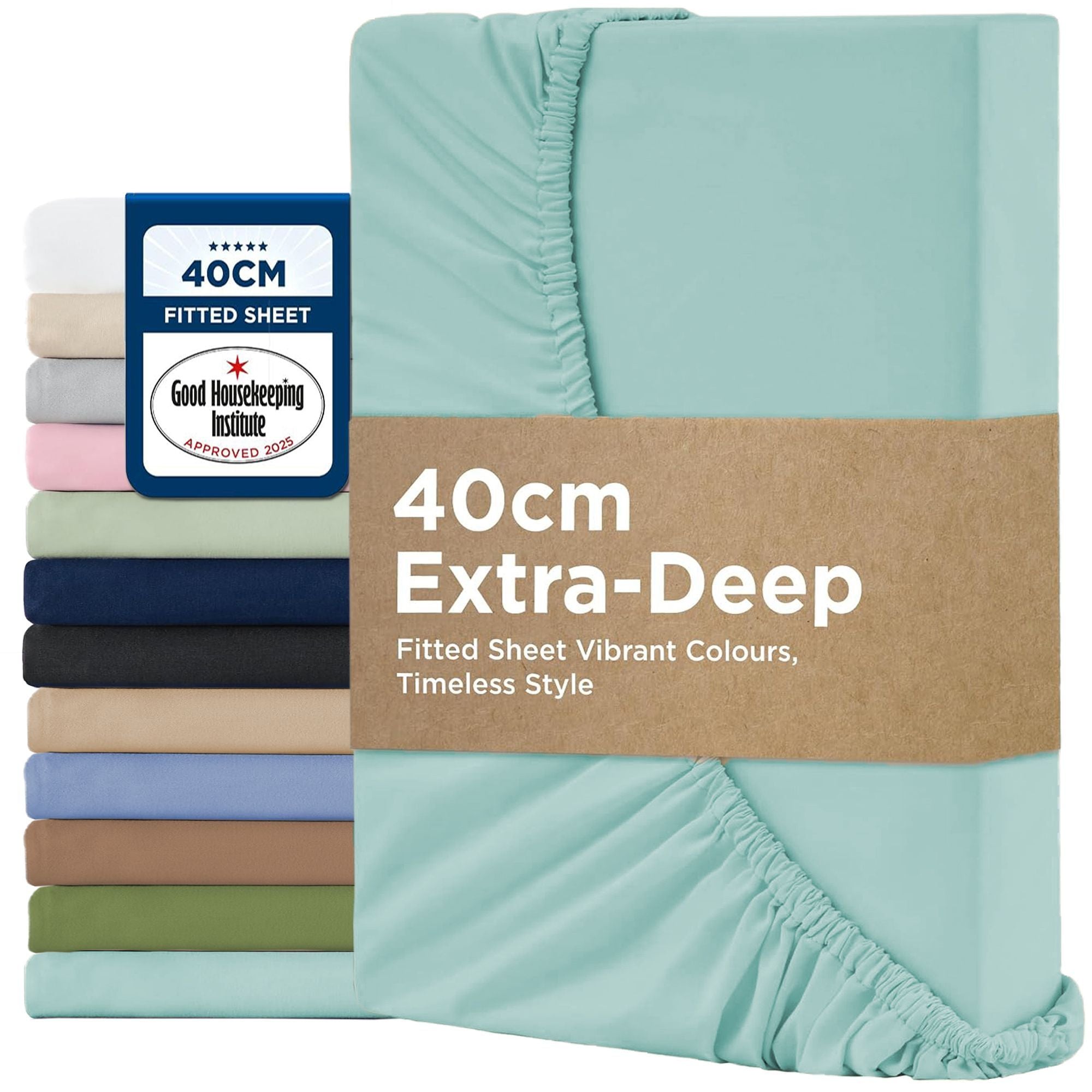 2000TC Hotel Quality Fitted Sheets - 2 Piece Fitted Sheets -Breathable Bedding - Wrinkle, Fade, Stain Resistant- 16inch/40cm Deep Pocket Fitted Bed Sheets-Wrinkle and Fade Resistant,(Ice blue,Double)
