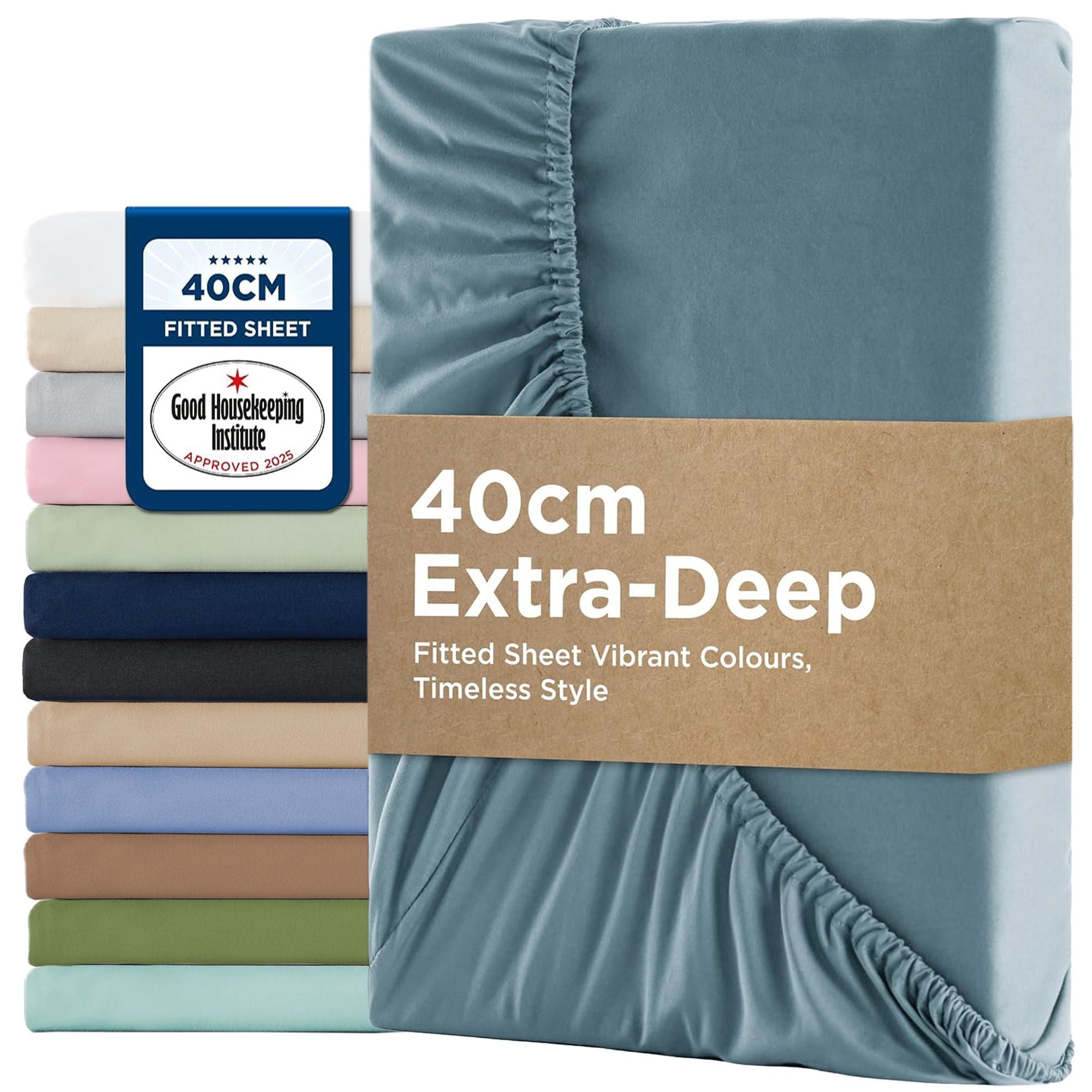 2000TC Hotel Quality Fitted Sheets - 2 Piece Fitted Sheets -Breathable Bedding - Wrinkle, Fade, Stain Resistant- 16inch/40cm Deep Pocket Fitted Bed Sheets-Wrinkle and Fade Resistant,(Ocean,Double)