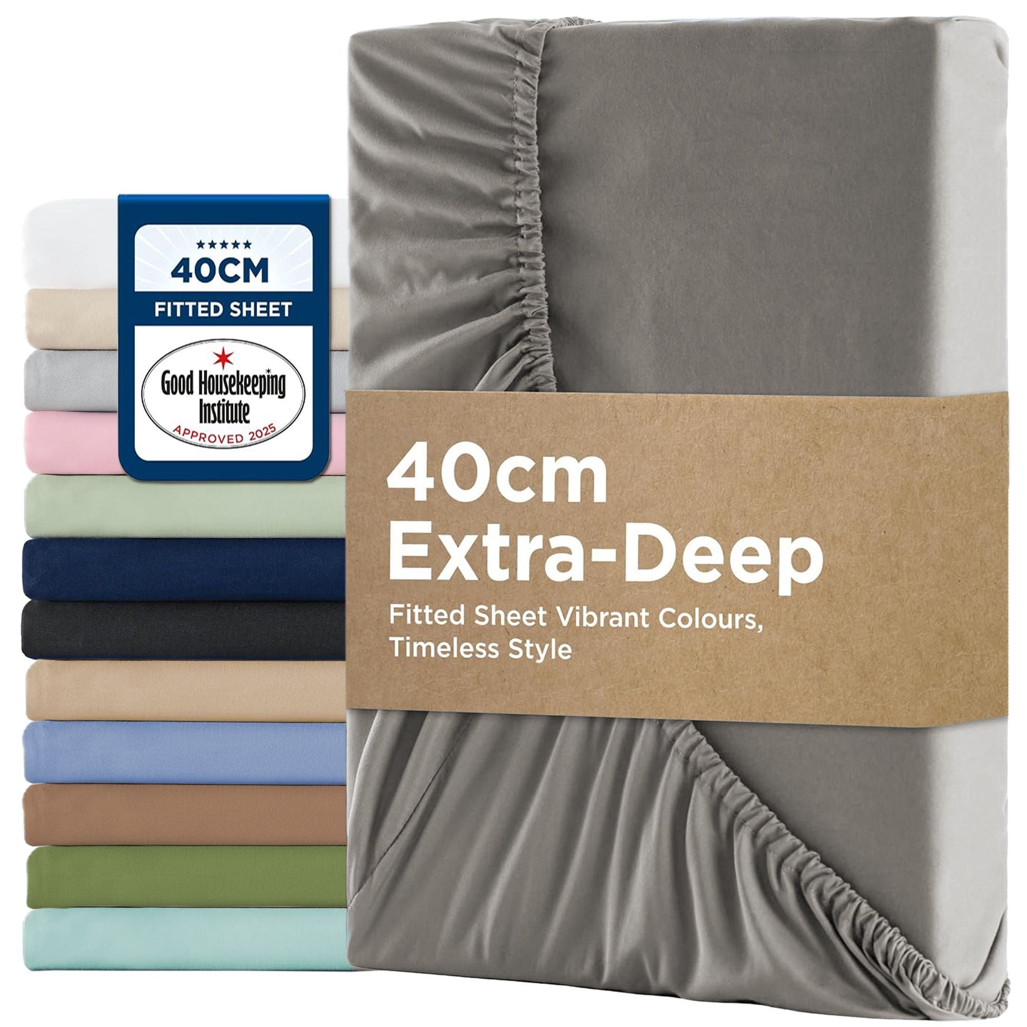 2000TC Hotel Quality Fitted Sheets - 2 Piece Fitted Sheets -Breathable Bedding - Wrinkle, Fade, Stain Resistant- 16inch/40cm Deep Pocket Fitted Bed Sheets-Wrinkle and Fade Resistant,(Grey,Double)