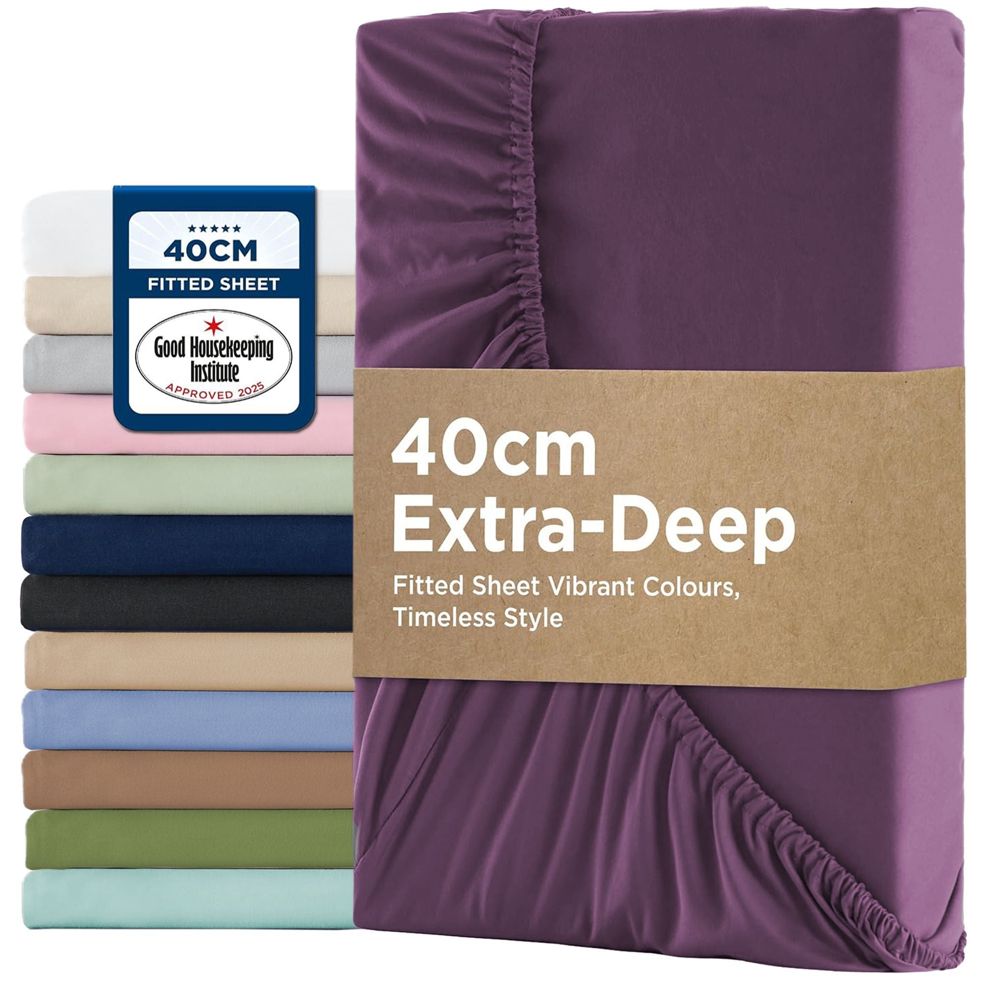 2000TC Hotel Quality Fitted Sheets - 2 Piece Fitted Sheets -Breathable Bedding - Wrinkle, Fade, Stain Resistant- 16inch/40cm Deep Pocket Fitted Bed Sheets-Wrinkle and Fade Resistant,(Purple,Double)