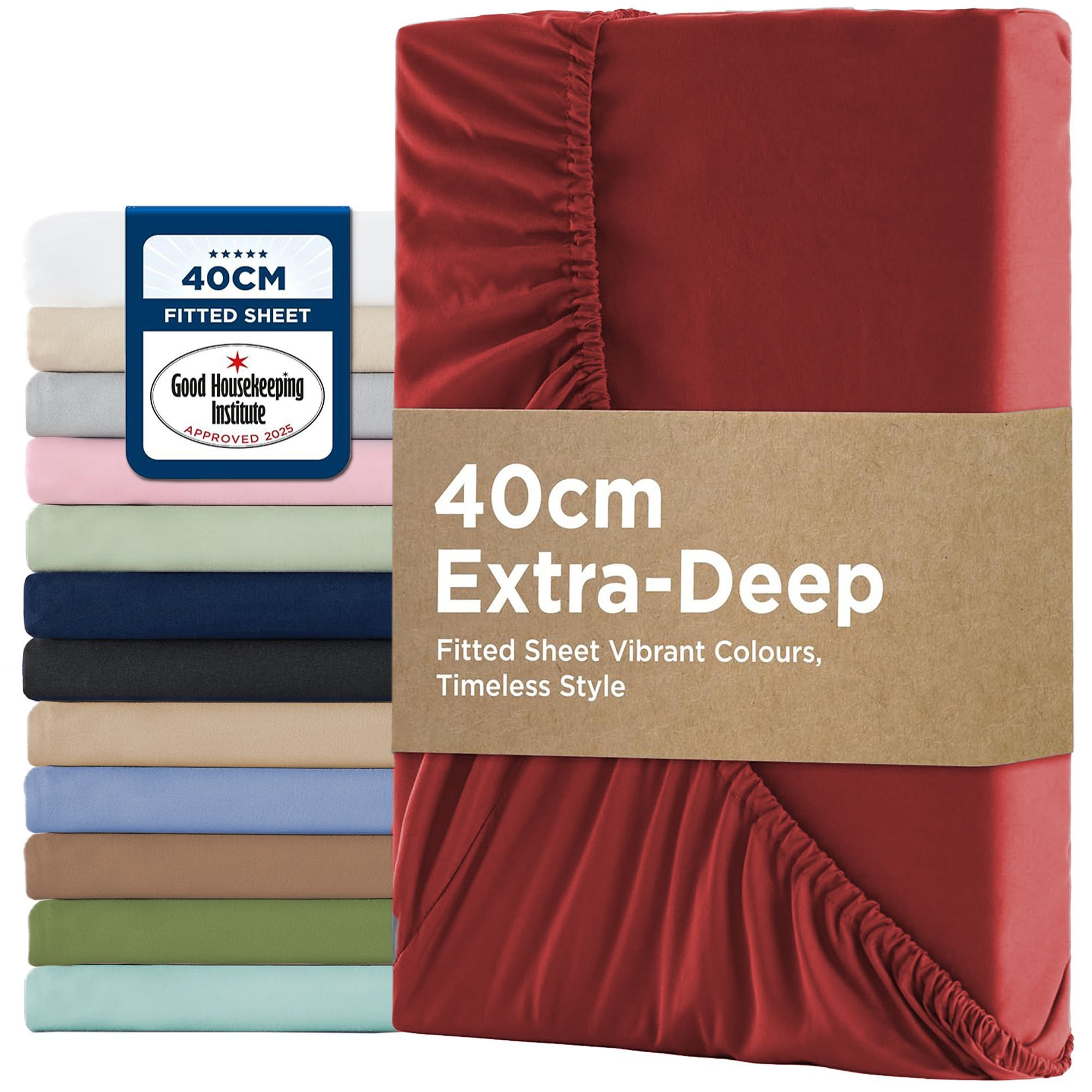 2000TC Hotel Quality Fitted Sheets - 2 Piece Fitted Sheets -Breathable Bedding - Wrinkle, Fade, Stain Resistant- 16inch/40cm Deep Pocket Fitted Bed Sheets-Wrinkle and Fade Resistant,(Red,King)