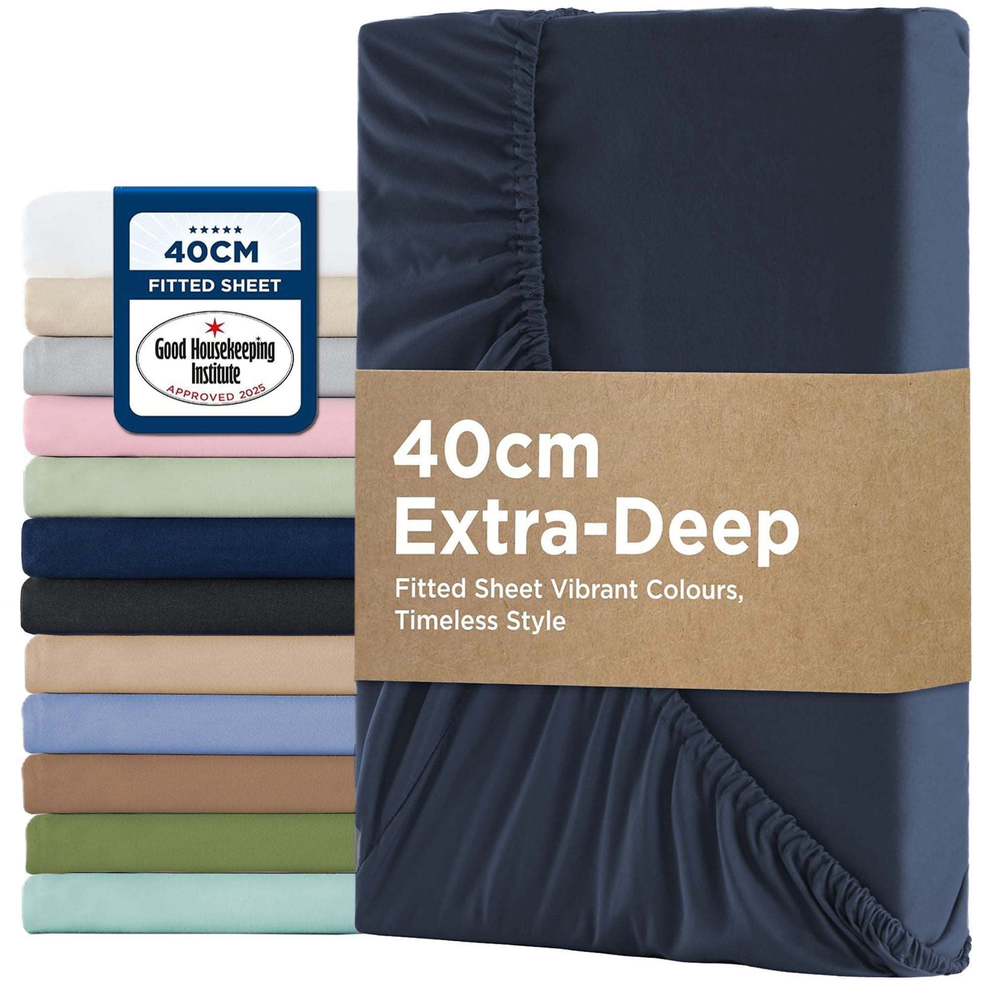 2000TC Hotel Quality Fitted Sheets - 2 Piece Fitted Sheets -Breathable Bedding - Wrinkle, Fade, Stain Resistant- 16inch/40cm Deep Pocket Fitted Bed Sheets-Wrinkle and Fade Resistant,(Navy,King)