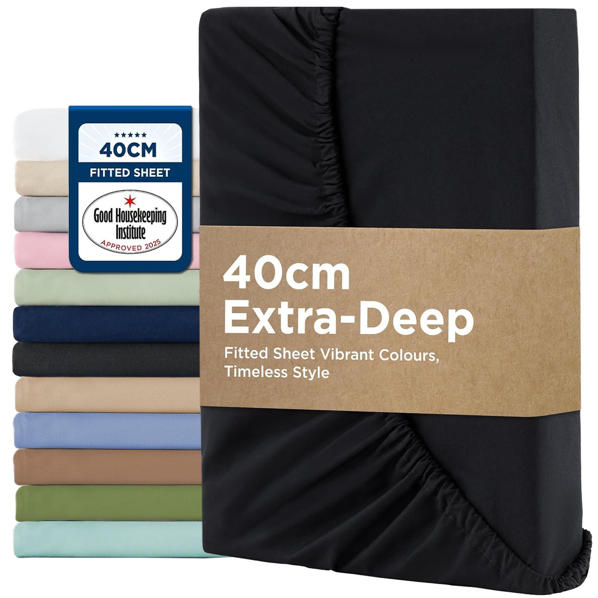 2000TC Hotel Quality Fitted Sheets - 2 Piece Fitted Sheets -Breathable Bedding - Wrinkle, Fade, Stain Resistant- 16inch/40cm Deep Pocket Fitted Bed Sheets-Wrinkle and Fade Resistant,(Black,King Single)