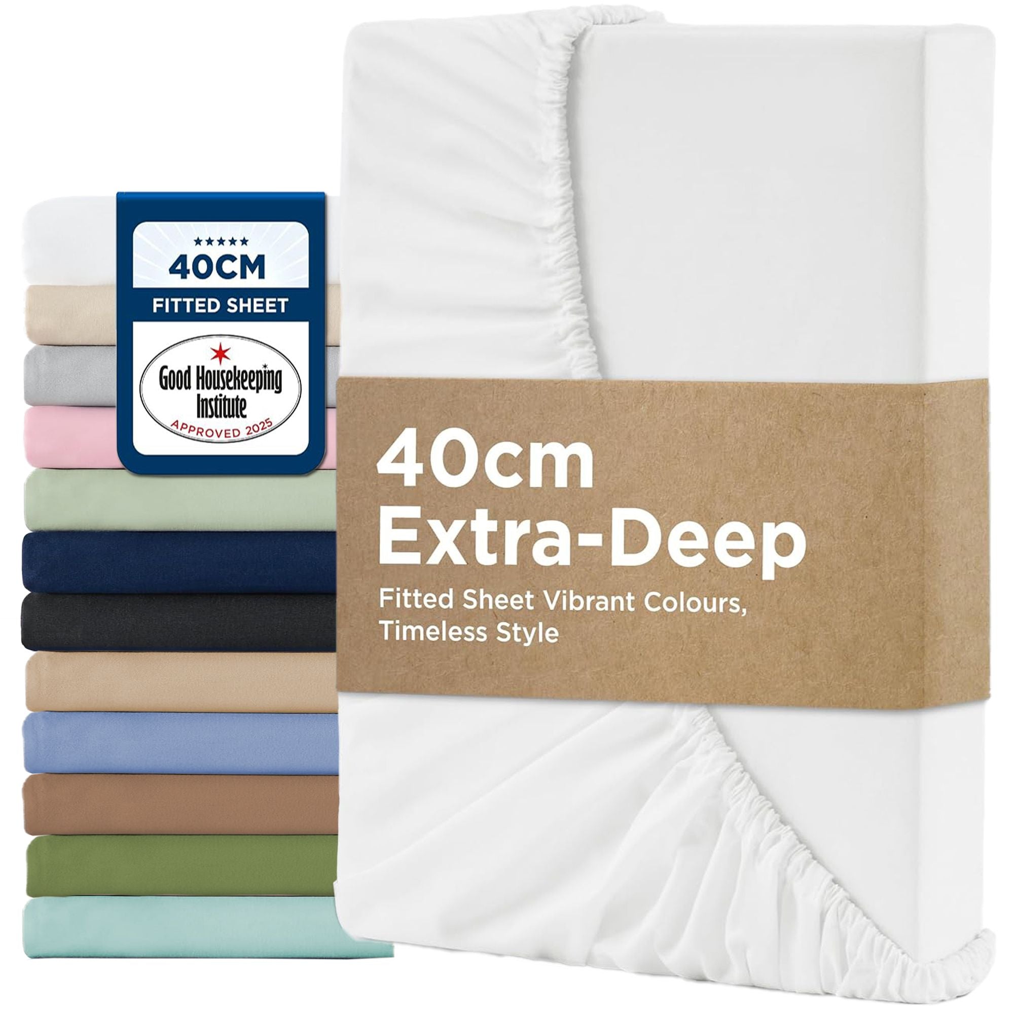 2000TC Hotel Quality Fitted Sheets - 2 Piece Fitted Sheets -Breathable Bedding - Wrinkle, Fade, Stain Resistant- 16inch/40cm Deep Pocket Fitted Bed Sheets-Wrinkle and Fade Resistant,(White,Queen)