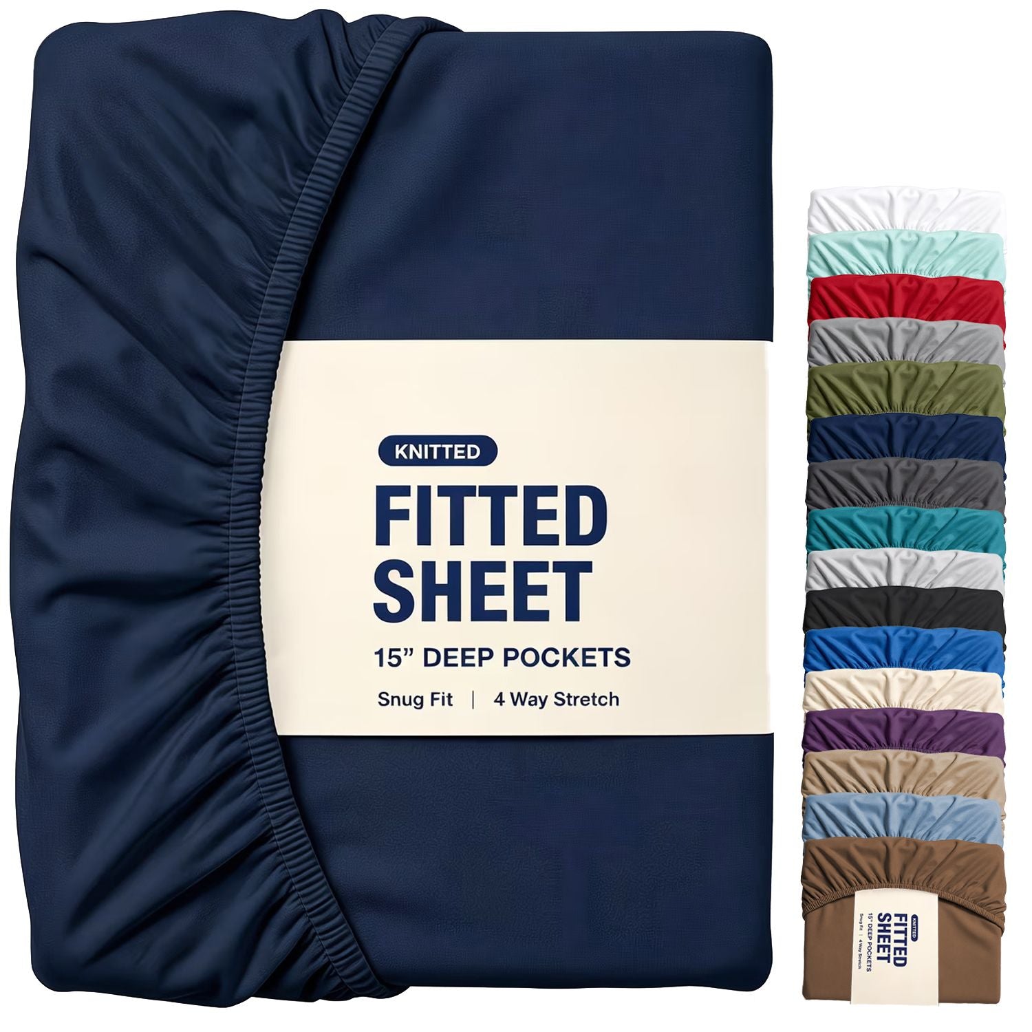 Hotel Quality Fitted Sheet - 1 Piece Fitted Sheet -Breathable Bedding - Wrinkle, Fade, Stain Resistant- 16inch/40cm Deep Pocket Fitted Bed Sheet-Wrinkle and Fade Resistant,(Navy,Double)