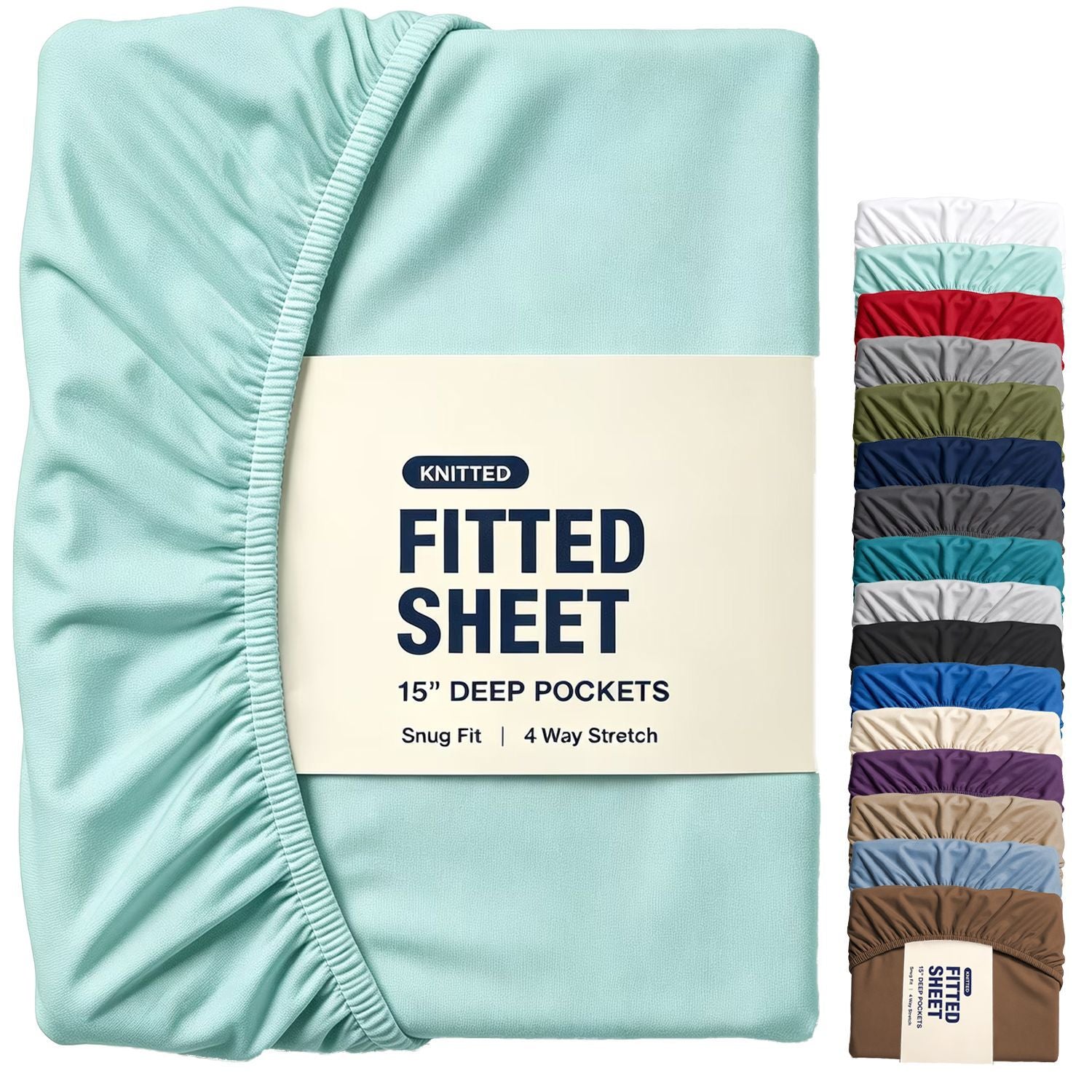 Hotel Quality Fitted Sheet - 1 Piece Fitted Sheet -Breathable Bedding - Wrinkle, Fade, Stain Resistant- 16inch/40cm Deep Pocket Fitted Bed Sheet-Wrinkle and Fade Resistant,(Ice blue,Queen)