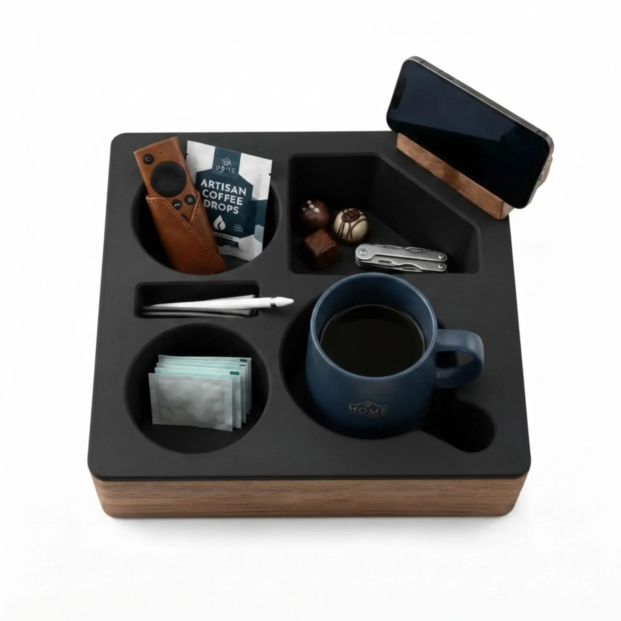 CARLA HOME Couch Cup Holder Tray, Wood Sofa Caddy, Antislip, Living Room