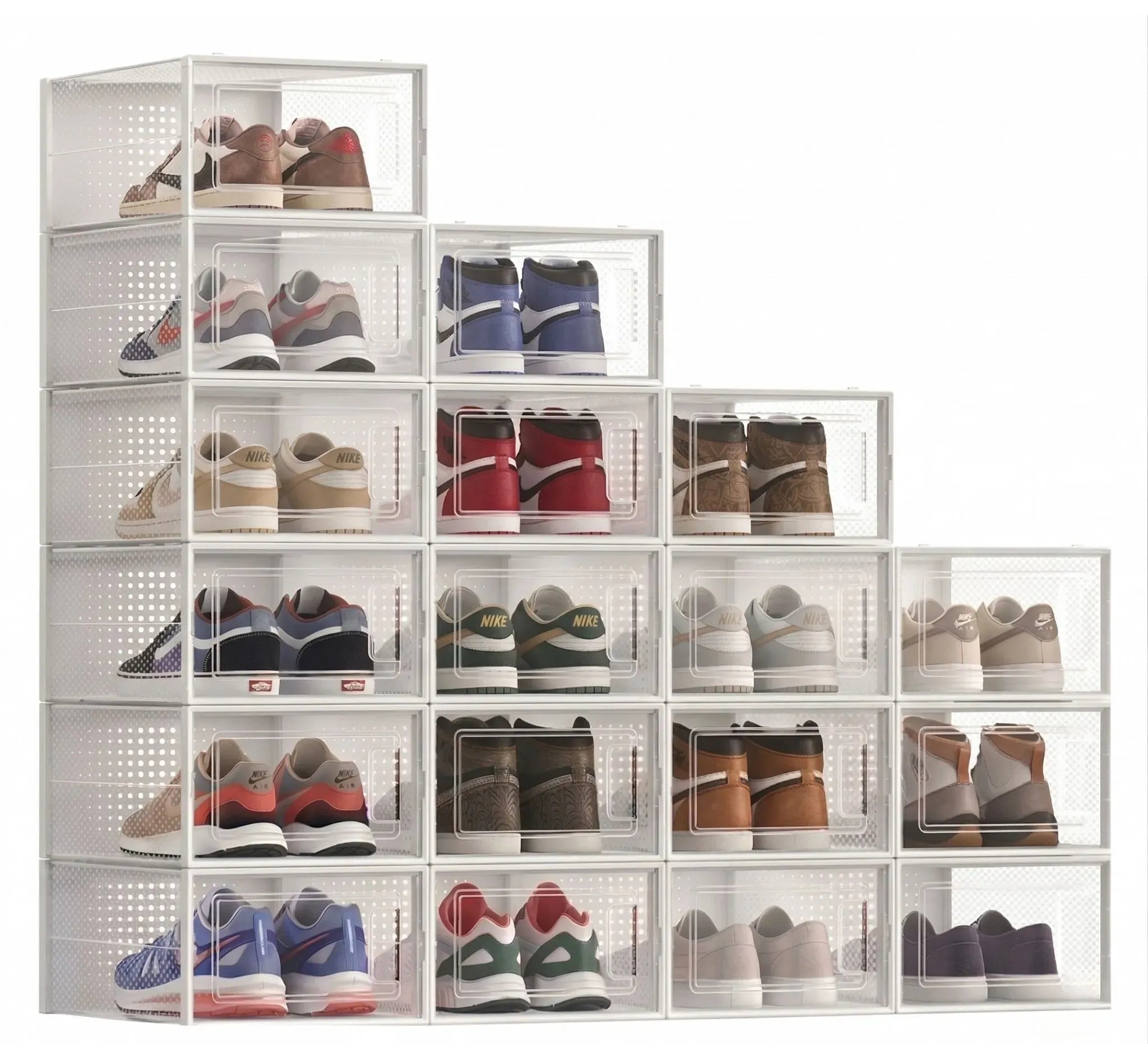 CARLA HOME 18-Pack Shoe Storage Boxes - Clear Stackable - White - Shoe Box Storage