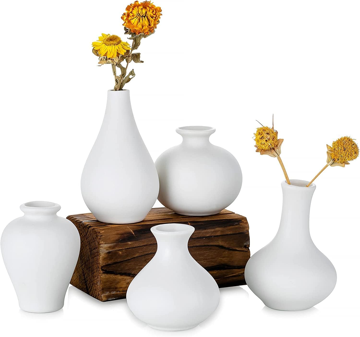 Ceramic Set of 5 White Vases for Home DοΏ½cor