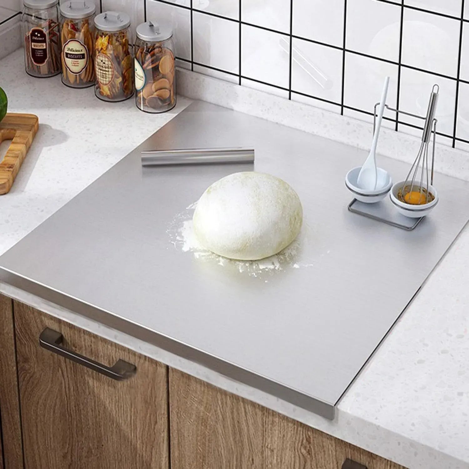 Silver Stainless Steel Chopping Board 60x50cm - Non-Slip Pastry Worktop Protector