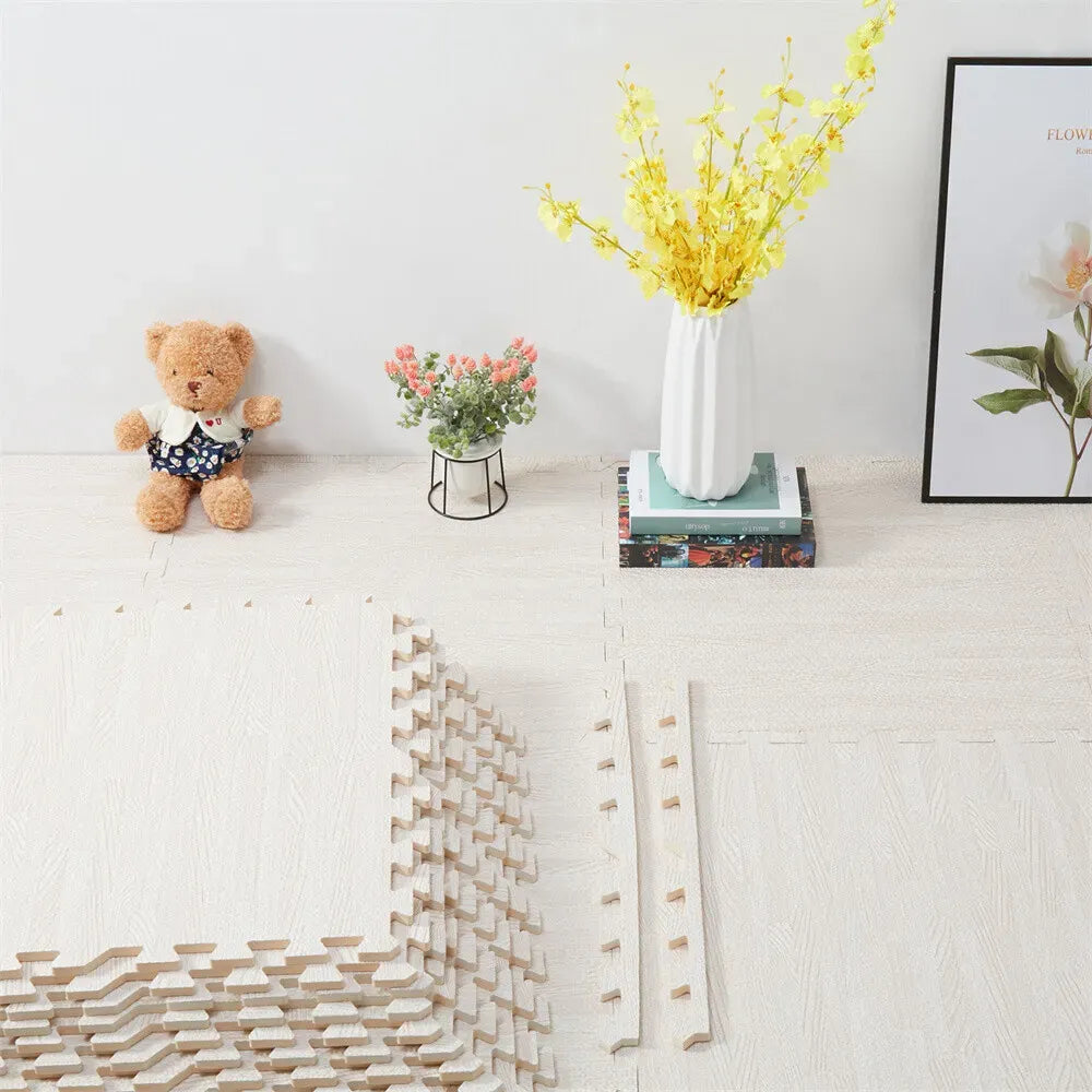 White Wood Grain Interlocking Heavy Duty EVA Foam Gym Flooring Mats - 60x60cm - 12 Tiles