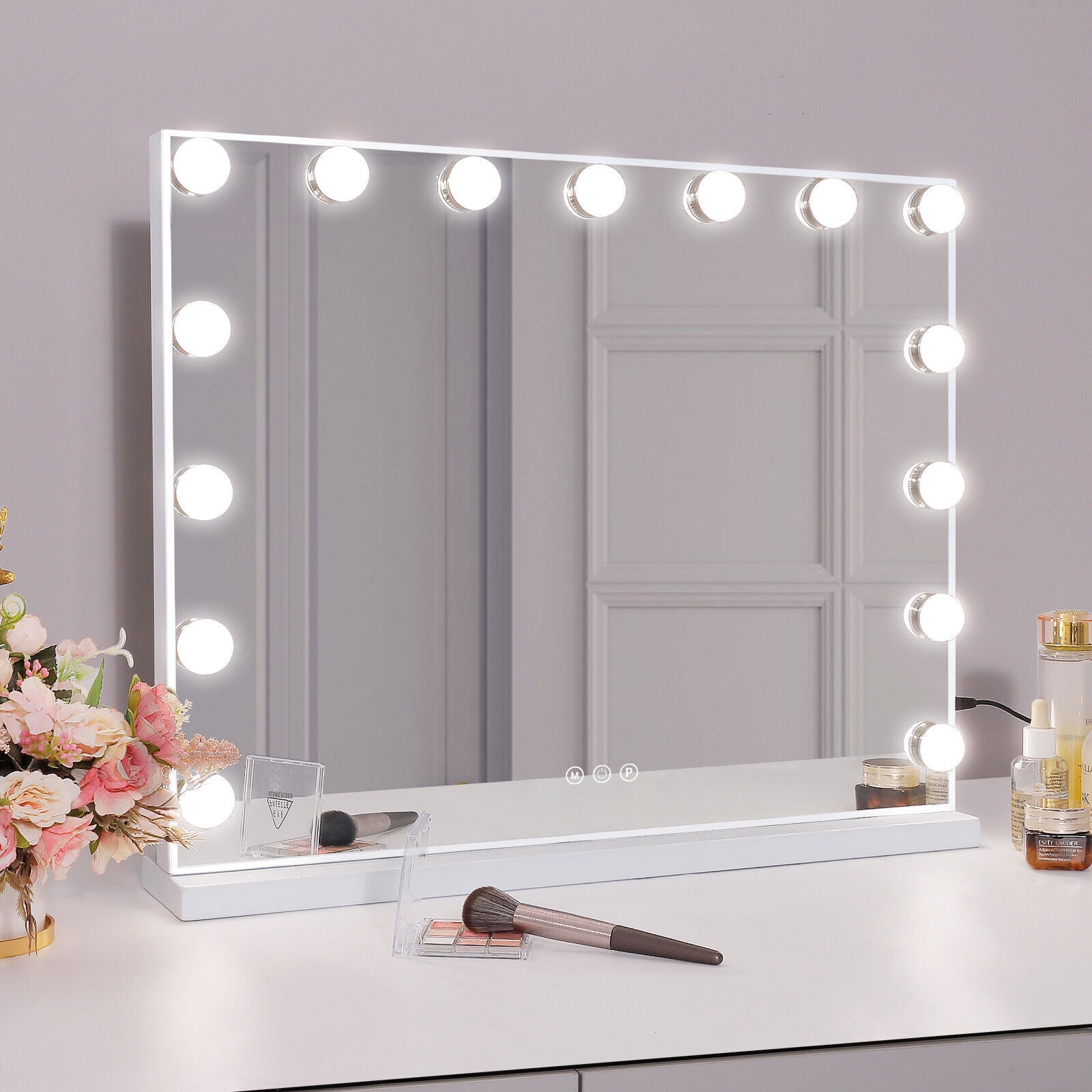 Hollywood LED Vanity Mirror Rectangle White Silver Wall Mirror