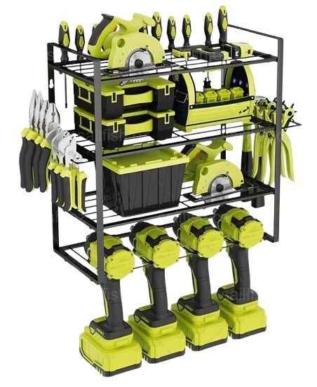 4-Layer Heavy Duty Drill Holder Wall Mount Tool Rack Organizer
