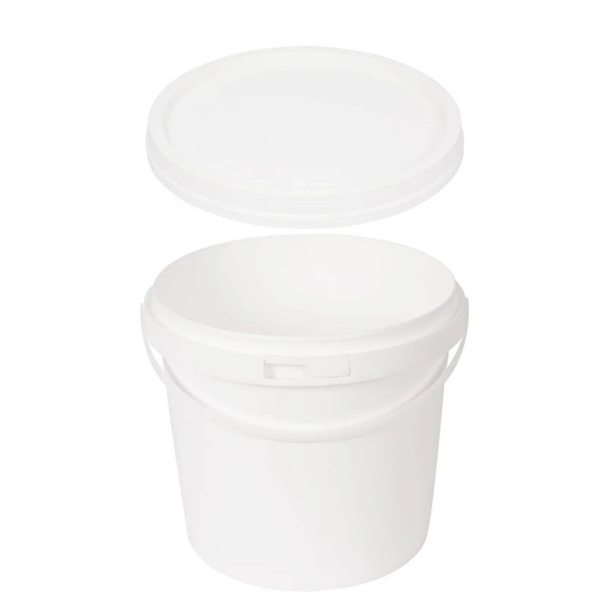 Kitchee Bulk 10x 5L Plastic Buckets + Lids - Empty White With Handle Large Pail
