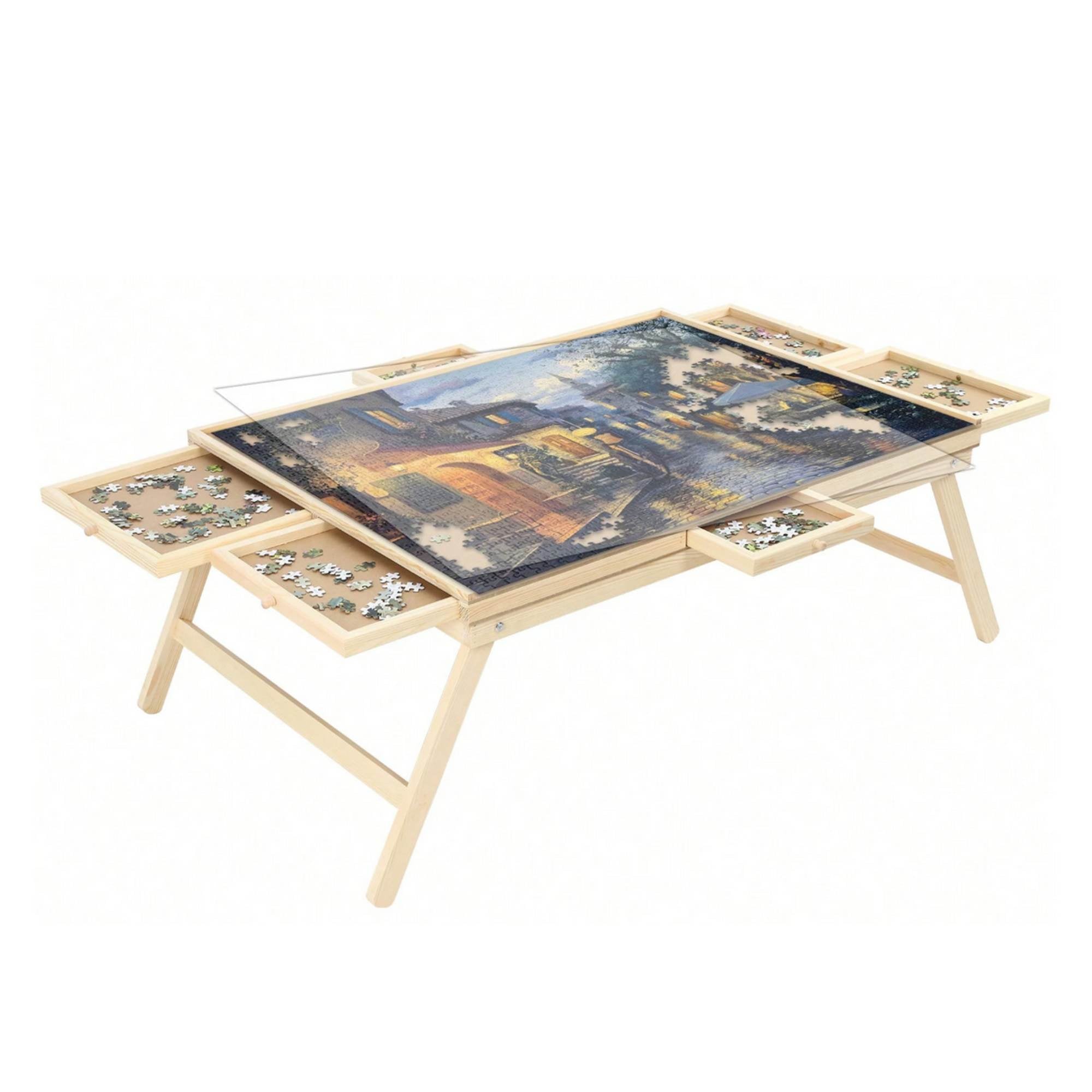 Social Hike Puzzle Board Table 1500 pcs - Folding Legs 6 Drawer with Cover