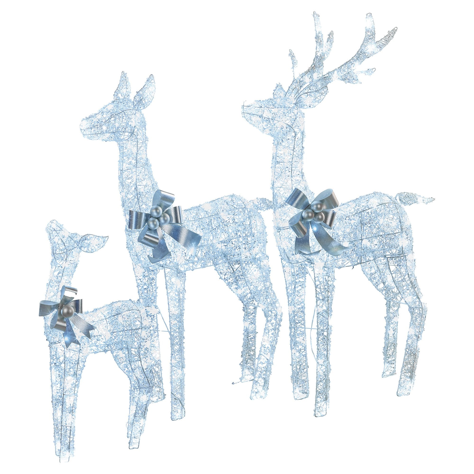 Christabelle Christmas Reindeer Display Set 3 Indoor & Outdoor Decorations Acrylic Beads Cool White LED Lights Silver