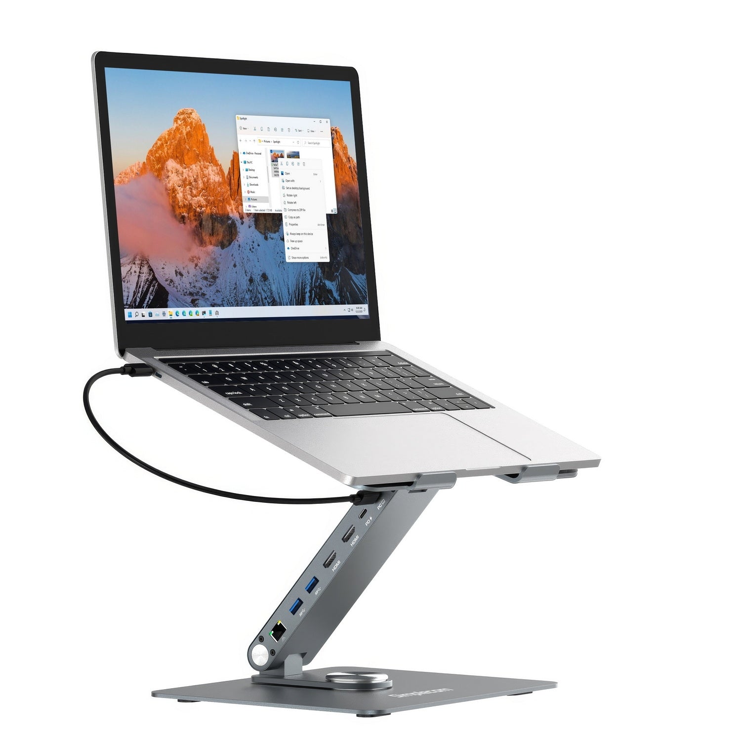Simplecom CHT660 Adjustable Aluminium Laptop Stand with 6-Port USB-C Docking Station Dual 4K HDMI Display