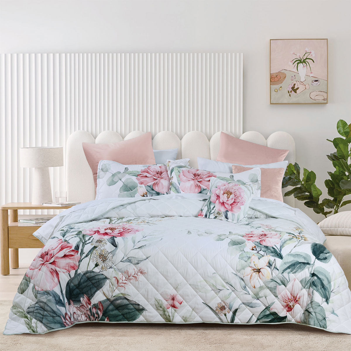 Bianca Coleraine White Floral Printed Bedspread Set King