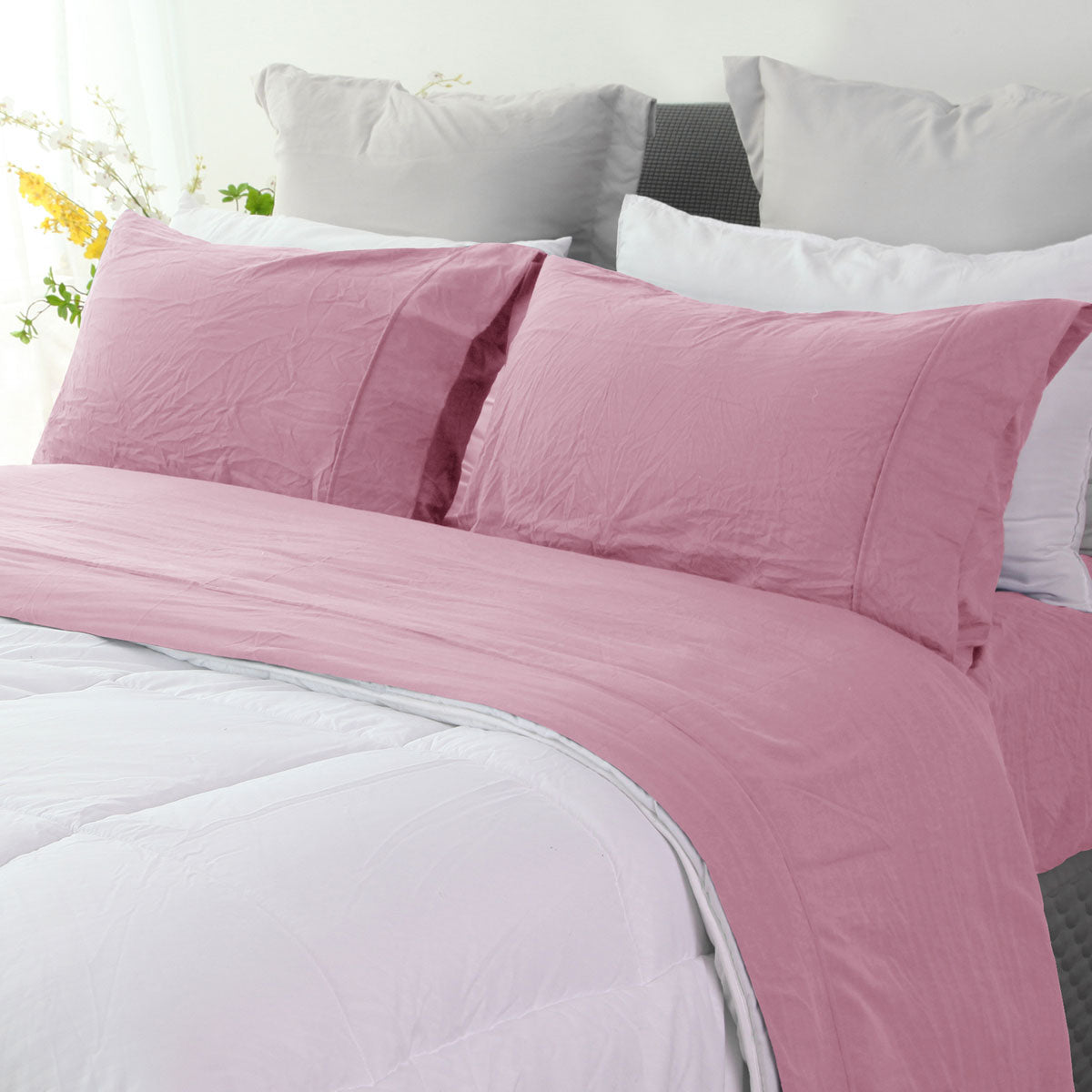 Ramesses Classic Rose Pebble Wash Linen Look Alternative Sheet Set King