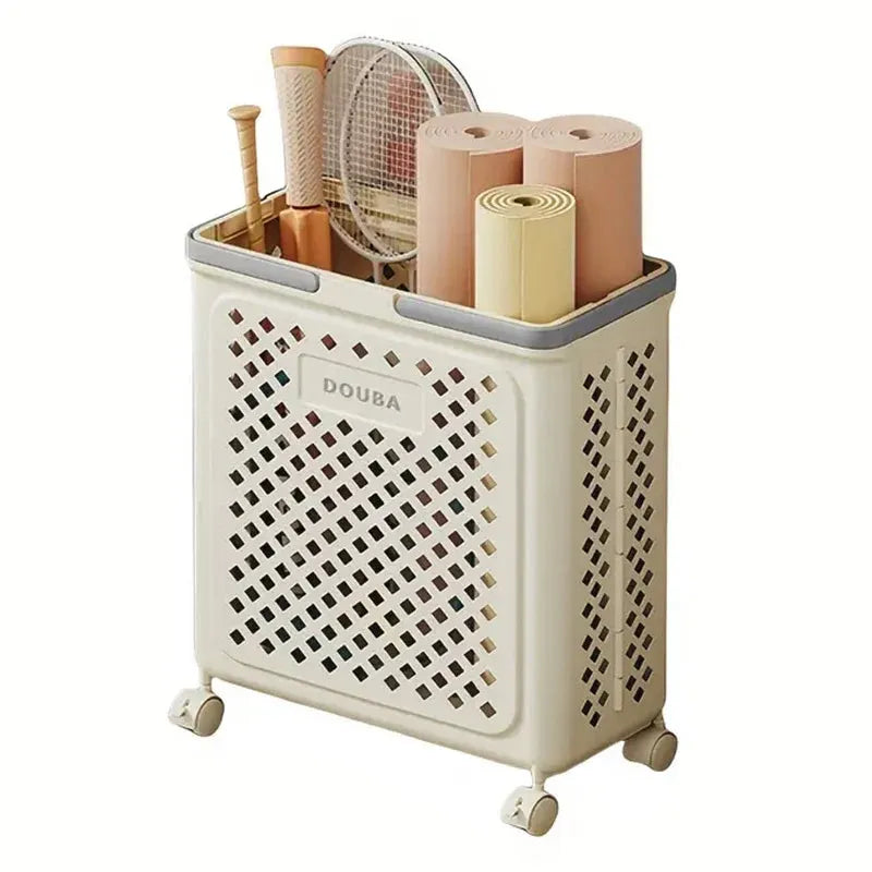 Folding Laundry Basket with Wheel Large Capacity Removable Dirty Clothes Storage - Beige-M