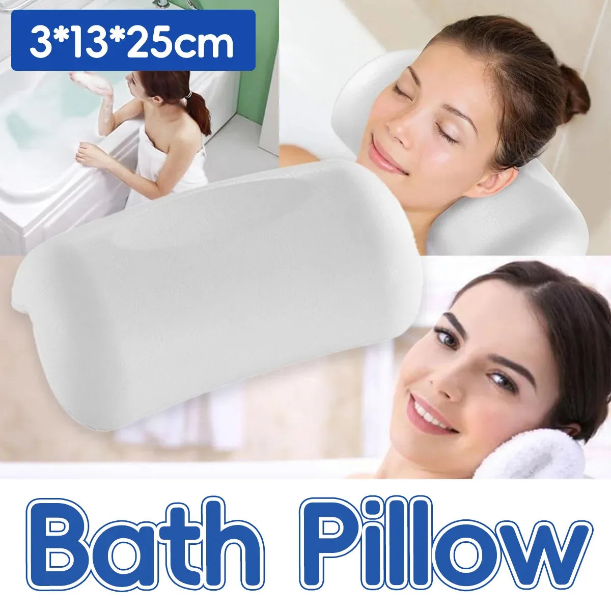 Bathtub Pillow Bath Back Cushion NonSlip Suction Cups WaterResistant Comfortable