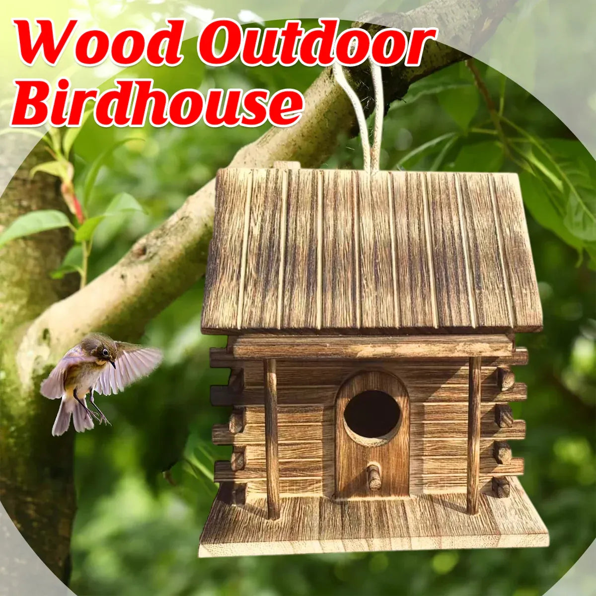Wooden Bird House Outdoor Nest Breeding Box Pet Bird Shelter Hanging Cage