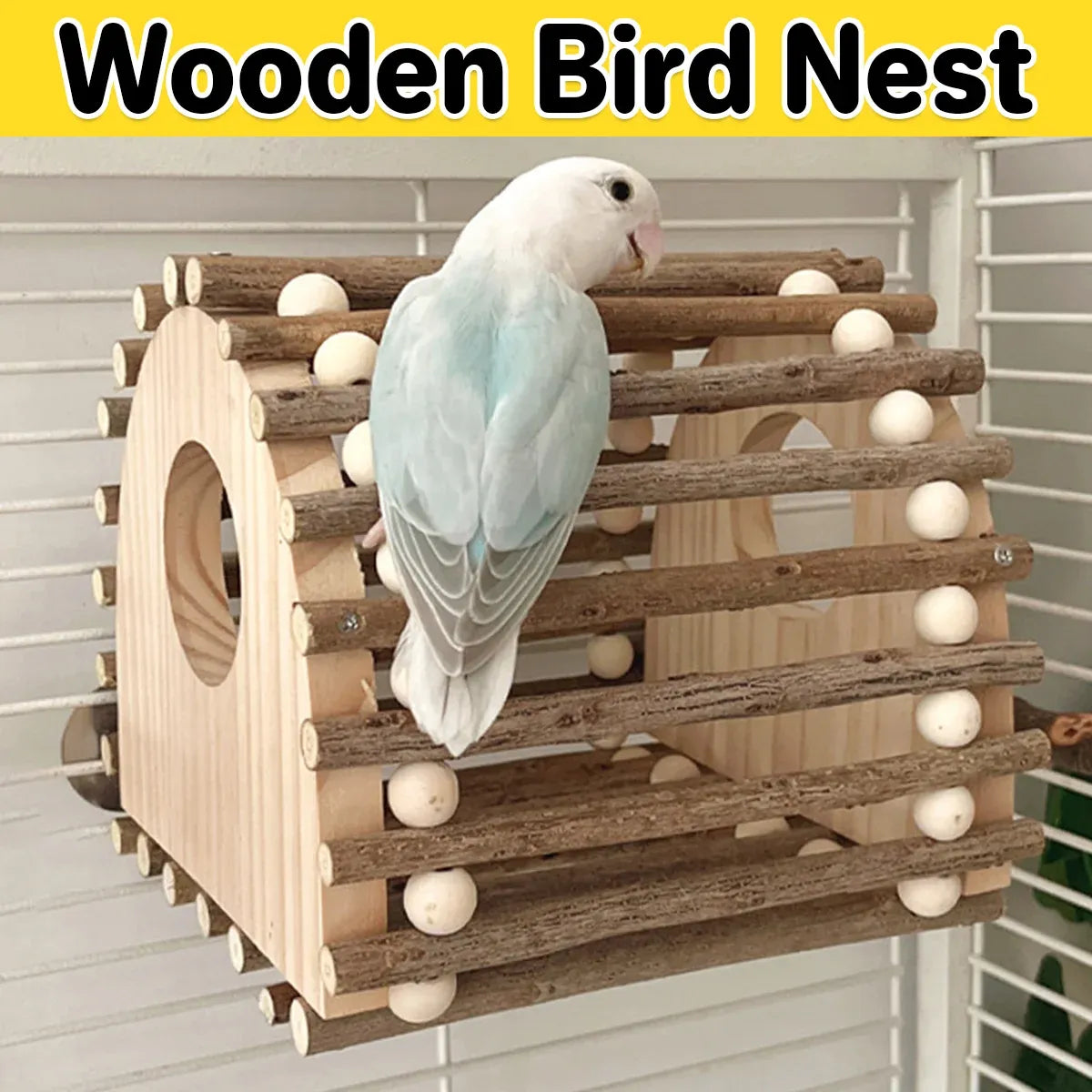 Wooden Bird Nest Durable Indoor Outdoor Garden Decor for Birds Sparrow Parrot