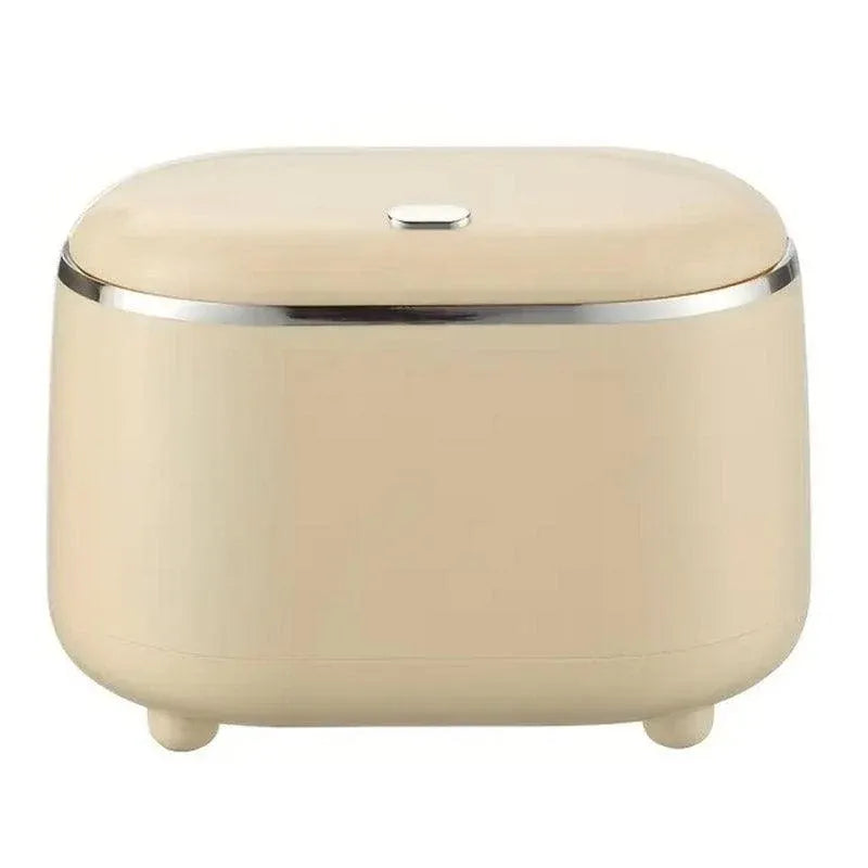Small Desktop Trash Can Oval Pop Up Lid Rubbish Bin Waste Organizer Container - Beige
