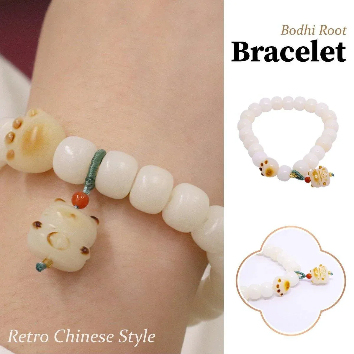 White Cats Paw Bodhi Bracelet for Women Handcrafted Beaded Fashion Jewelry Gift