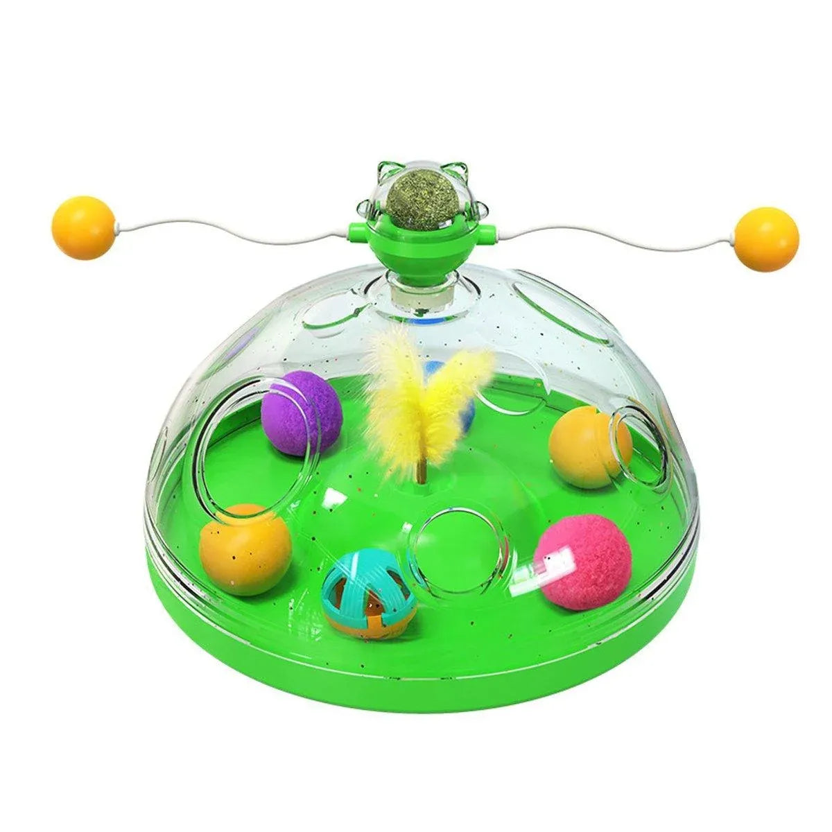 Interactive Windmill Cat Teaser Toy Treasure Box with Stick Fun Play for Pets - Green