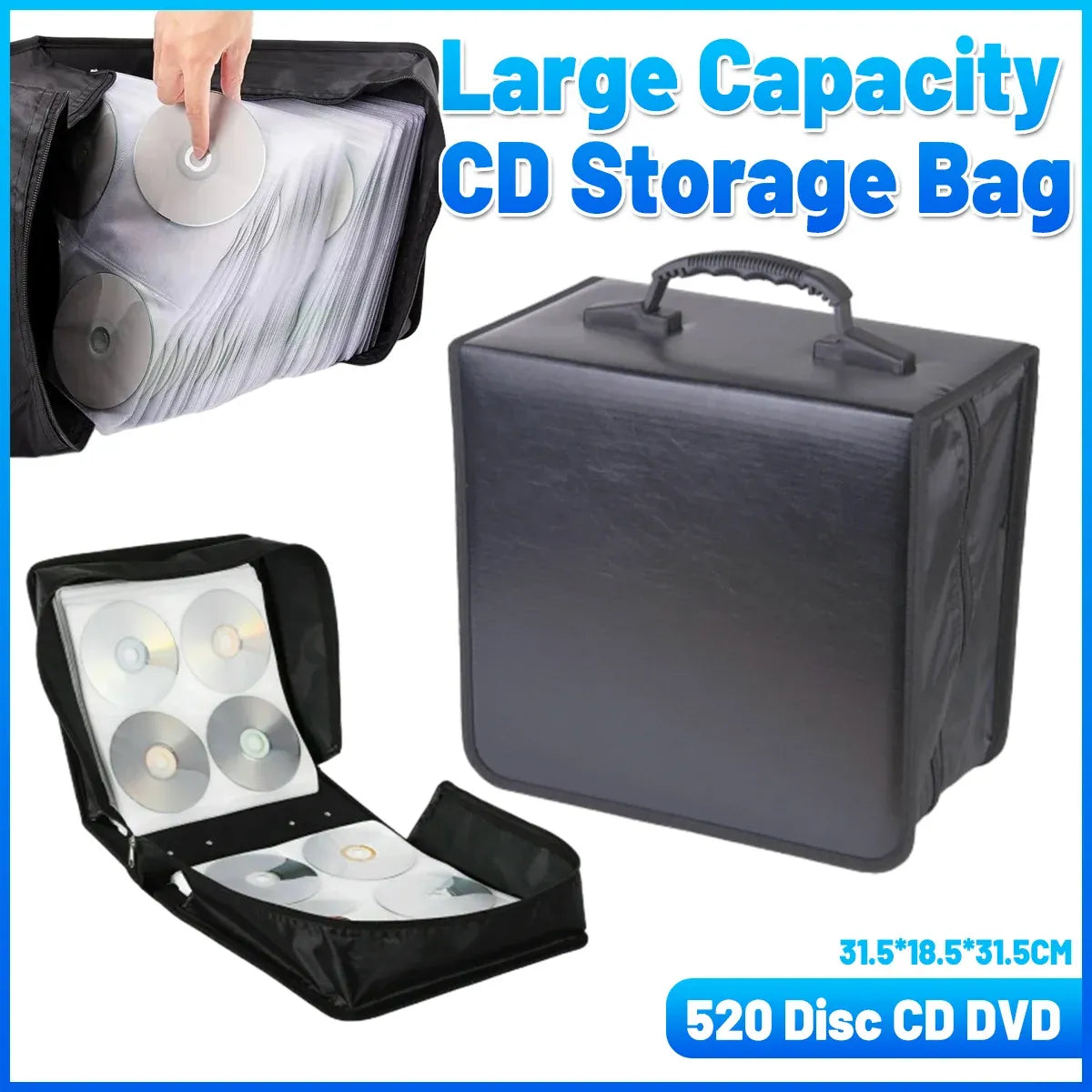520 CD Capacity PU Leather Disc Storage Organizer Carry Case for Music DVD Media