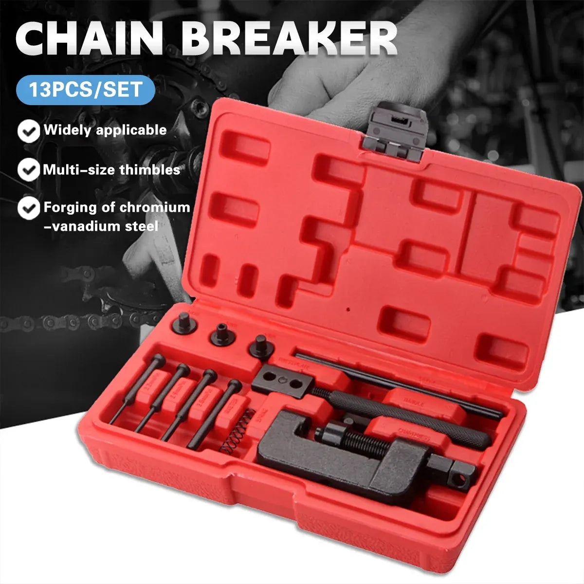 13pcs Bicycle Chain Breaker Cutter Master Link Removal Riveter Riveting Press Tool Set