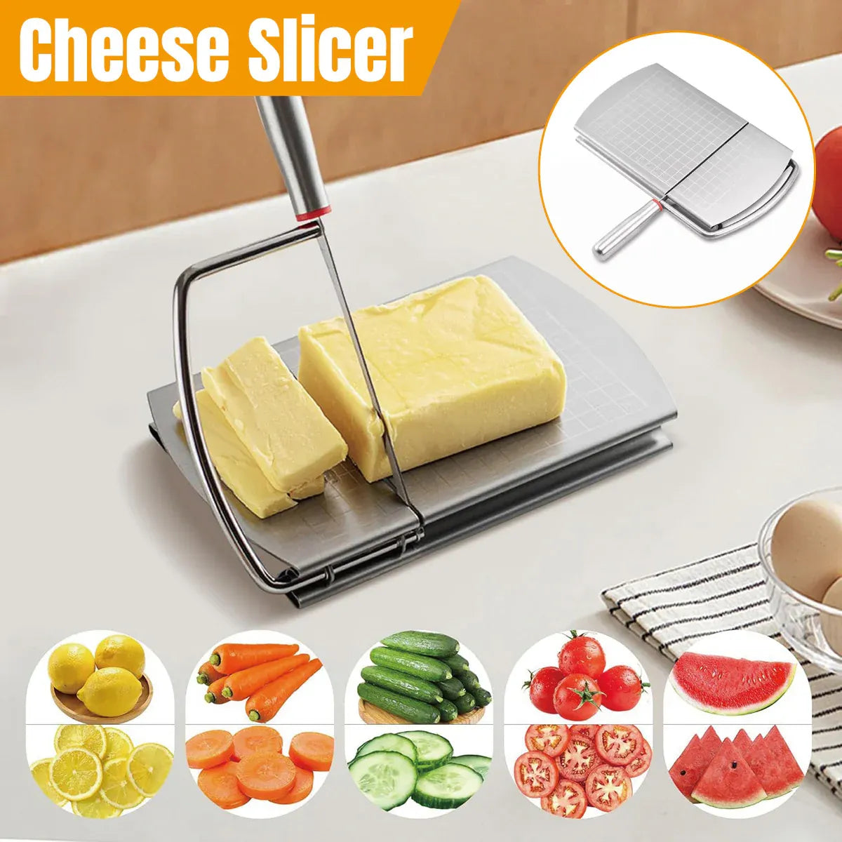 Cheese Slicer Cutter Board Stainless Steel Wire Cutting Hand Tool with Size Scale