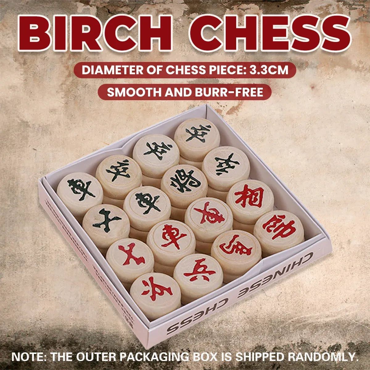 Chinese Birch Wood Chess Set with Laser-Engraved Pieces and Board