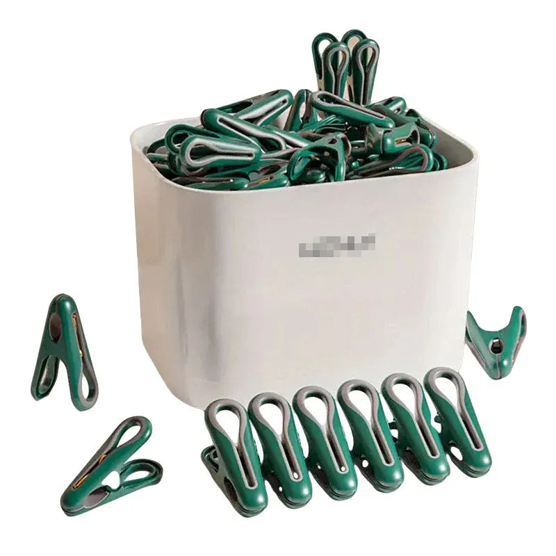 24pcs Clothes Pegs with Storage Basket Laundry Sock Clips Non Slip Drying Hanger - Green