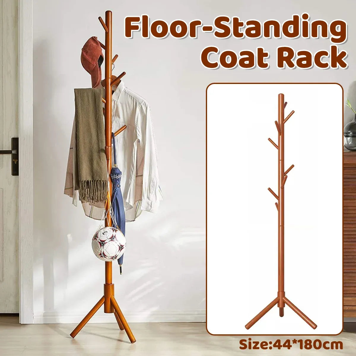 Coat Rack Hat Bag Stand Tree Clothes Hanger Umbrella Holder 8 Hooks Organizers